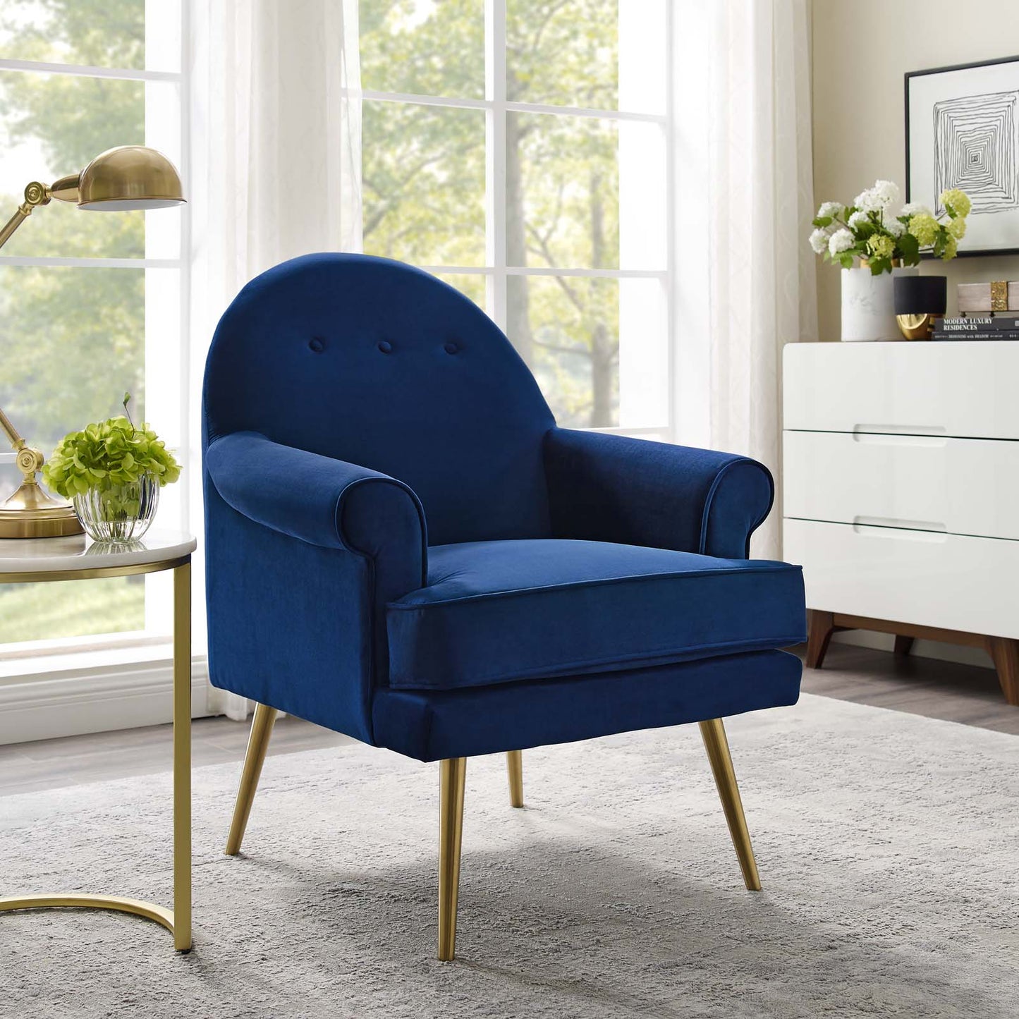 Fauteuil en velours capitonné Revive Performance par Modway