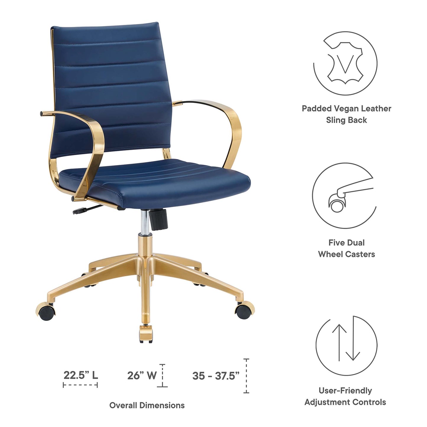 Jive Gold Stainless Steel Midback Office Chair