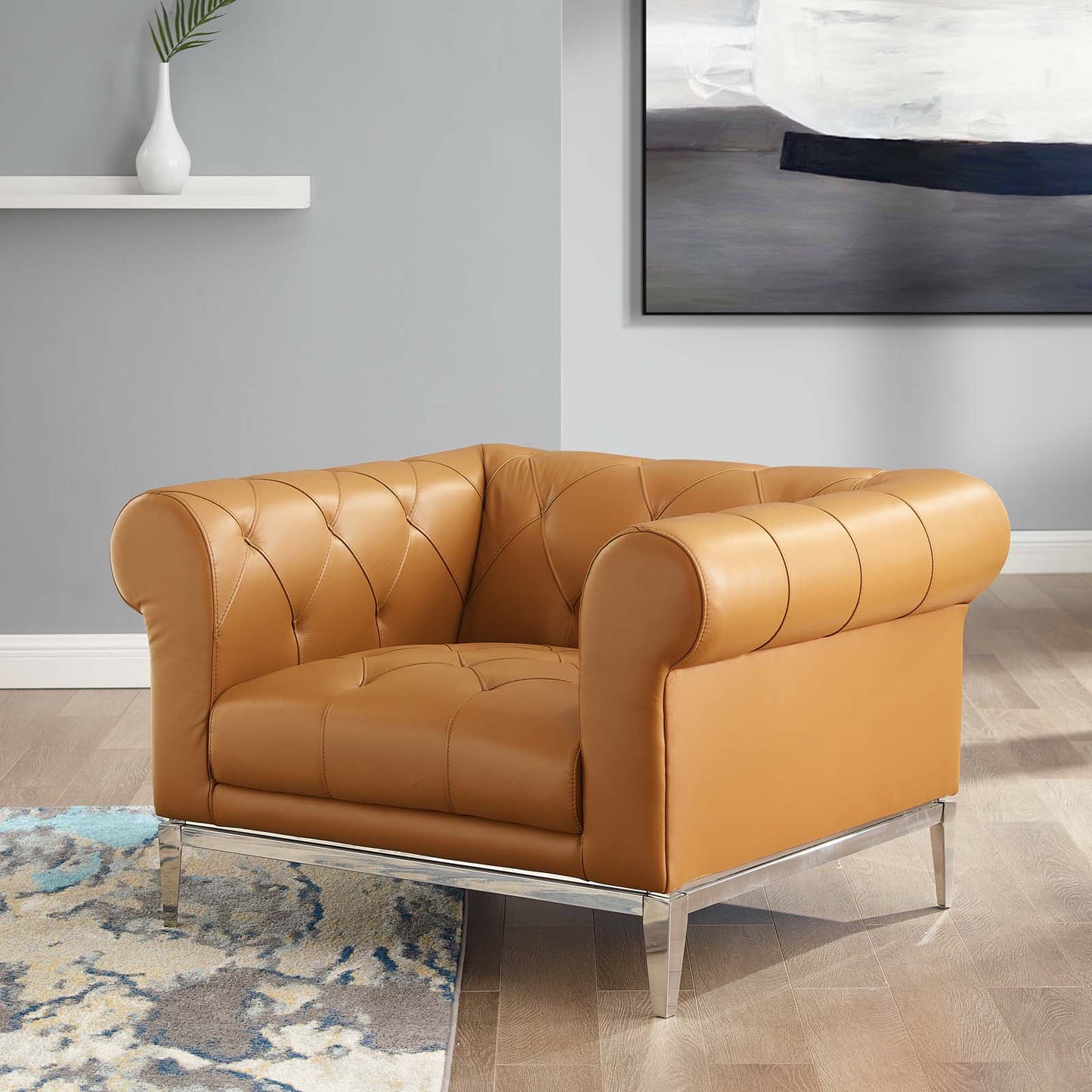 Fauteuil Chesterfield en cuir capitonné à boutons Idyll par Modway