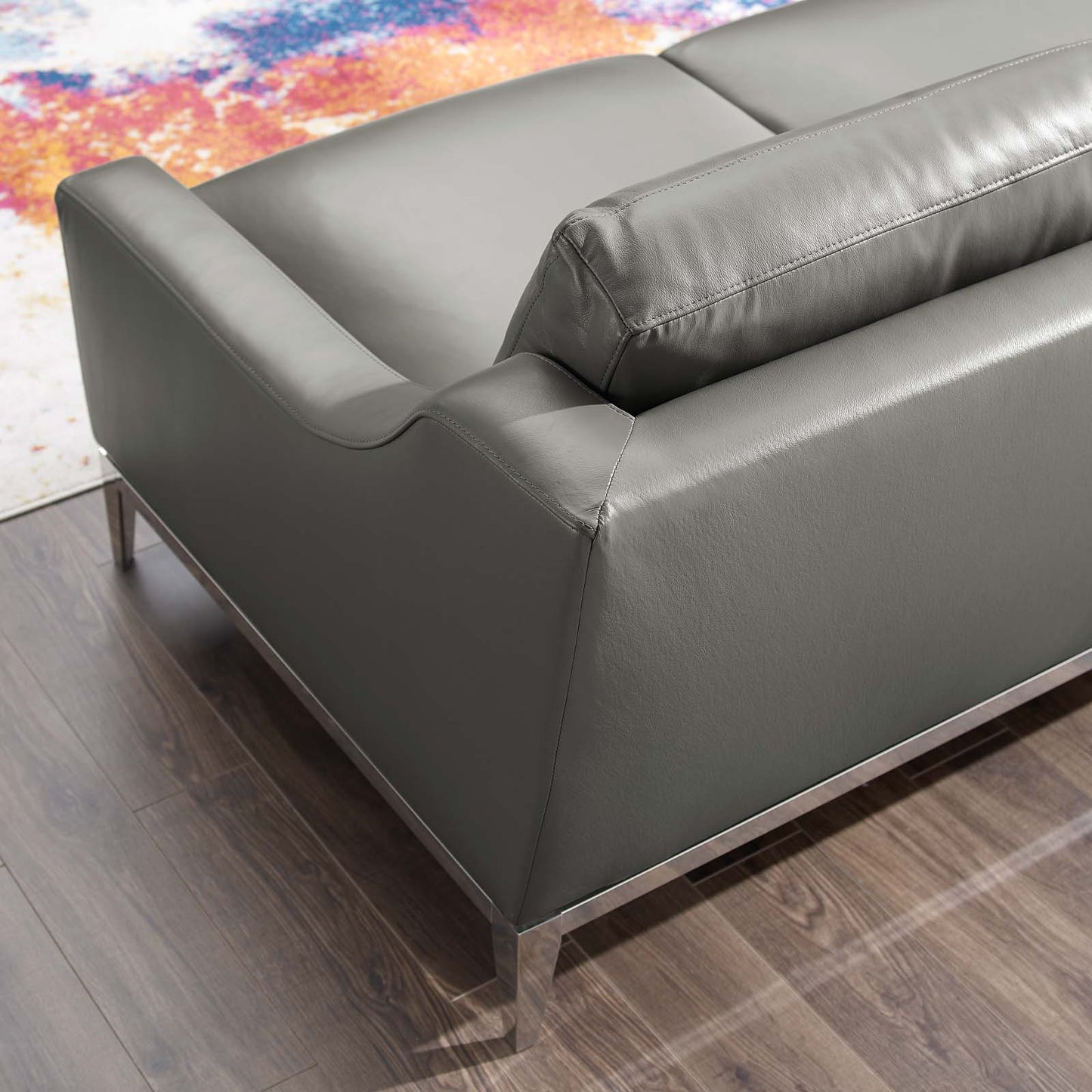 Loveseat de cuero con base de acero inoxidable de 64" y arnés de Modway