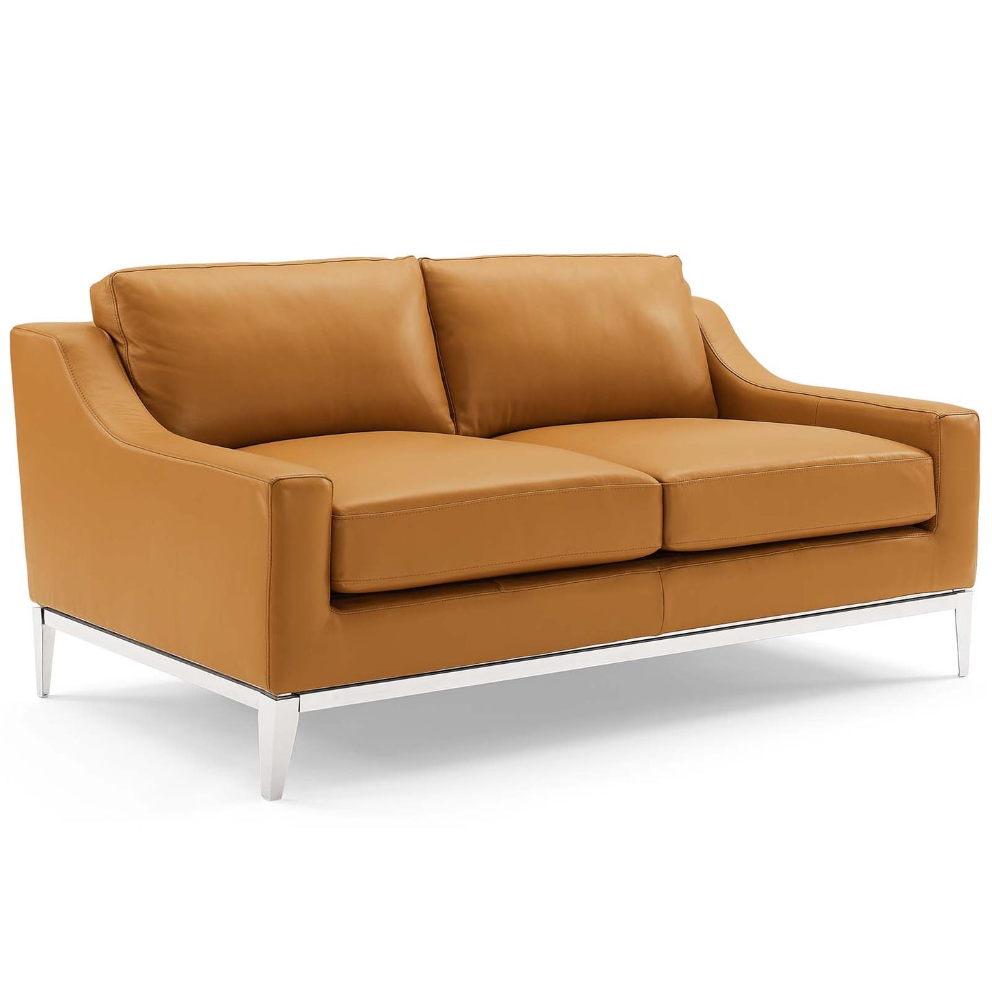 Loveseat de cuero con base de acero inoxidable de 64" y arnés de Modway