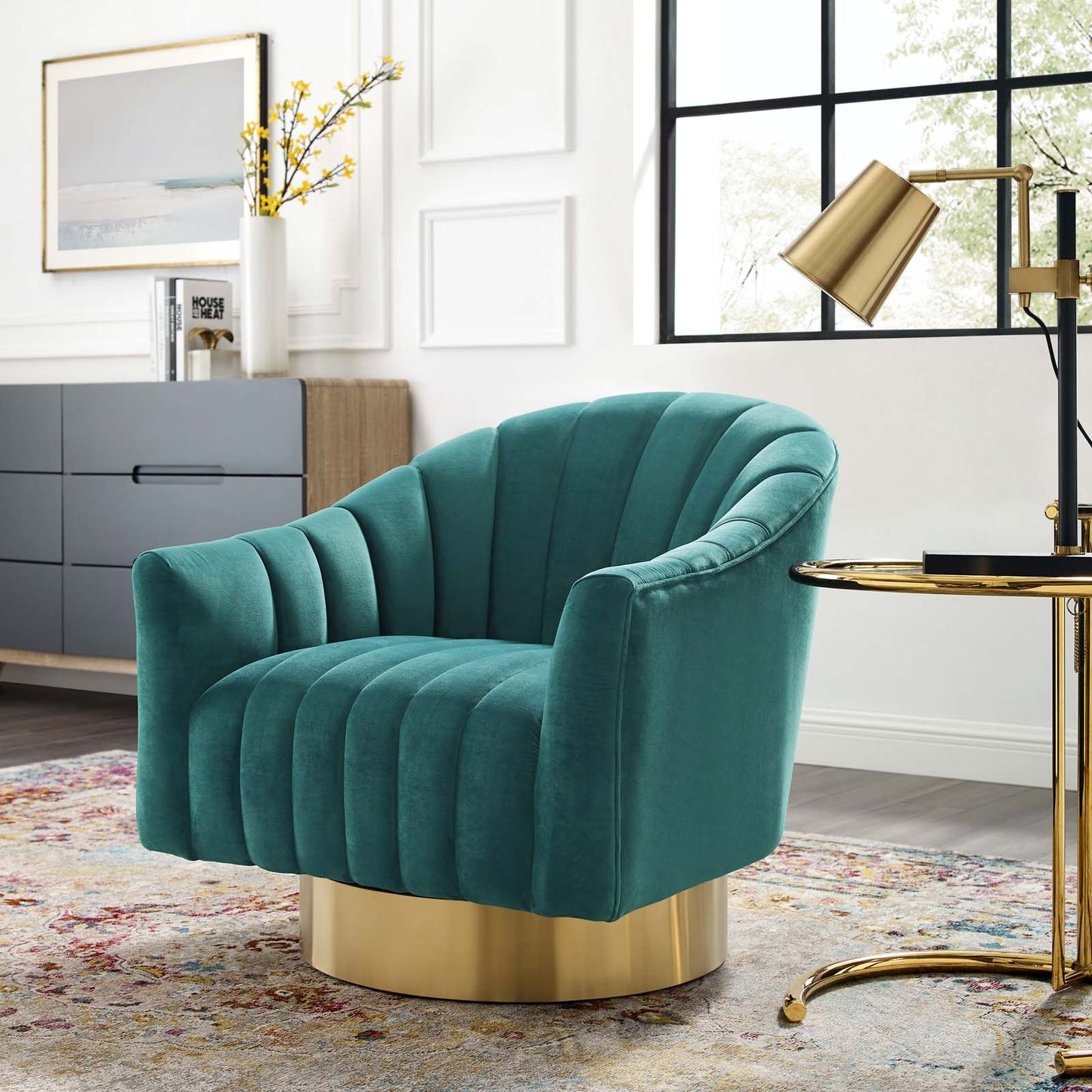 Buoyant Vertical Channel Tufted Accent Lounge Performance Velvet Swivel Chair