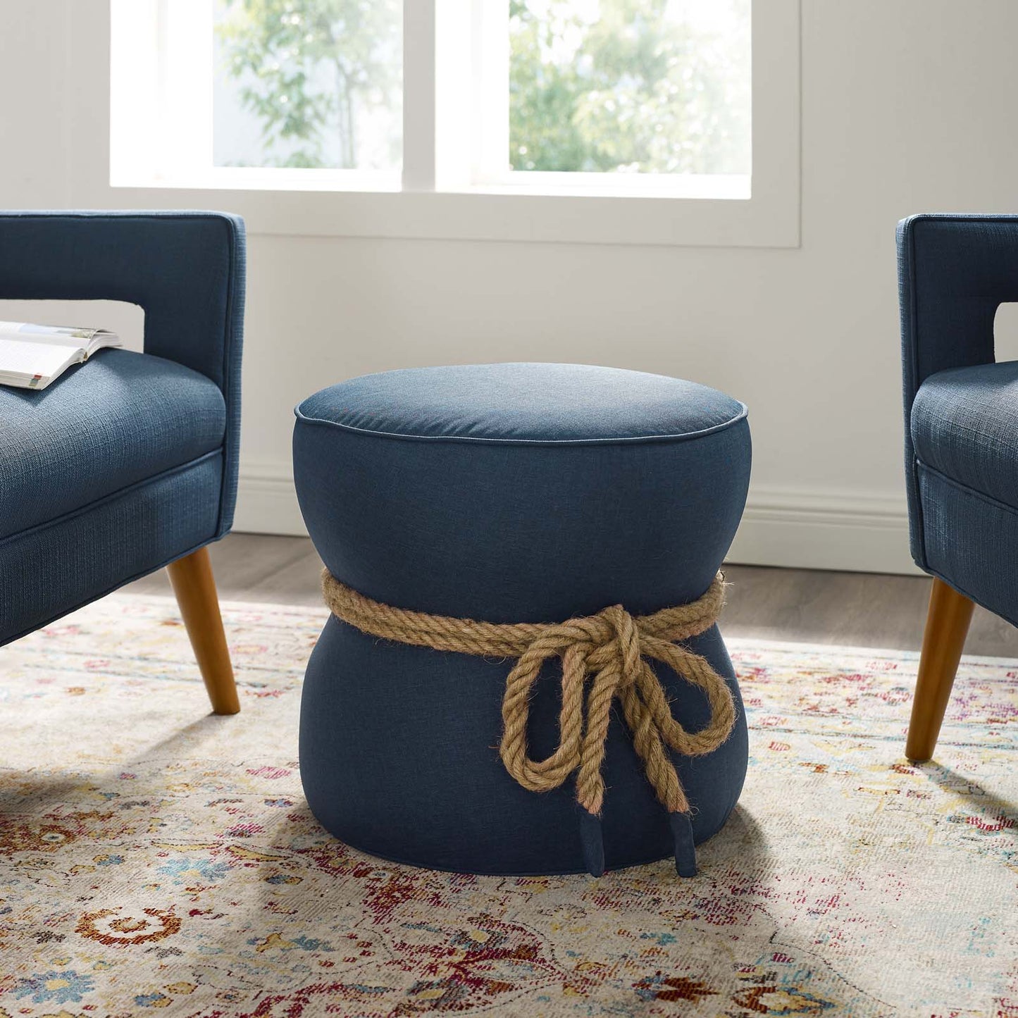 Beat Nautical Rope Upholstered Fabric Ottoman