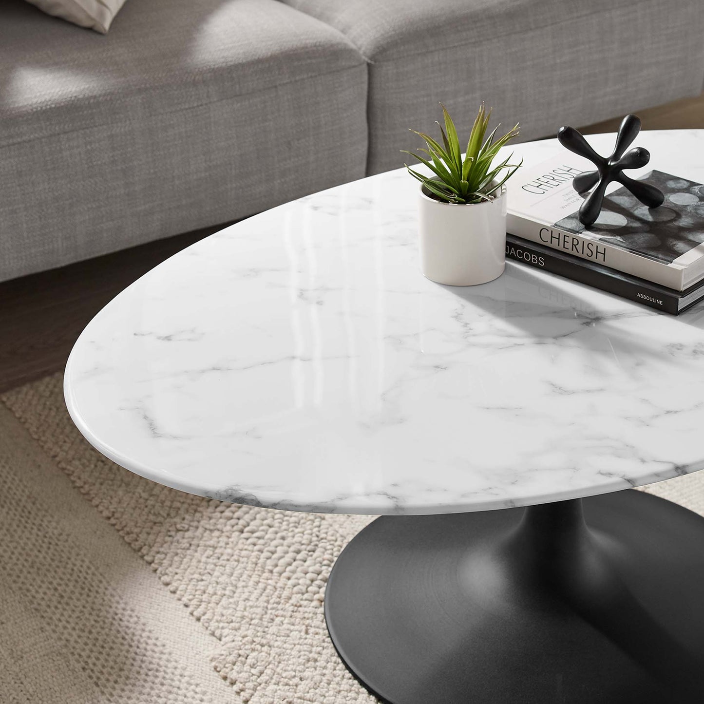 Lippa 42" Oval Artificial Marble Coffee Table