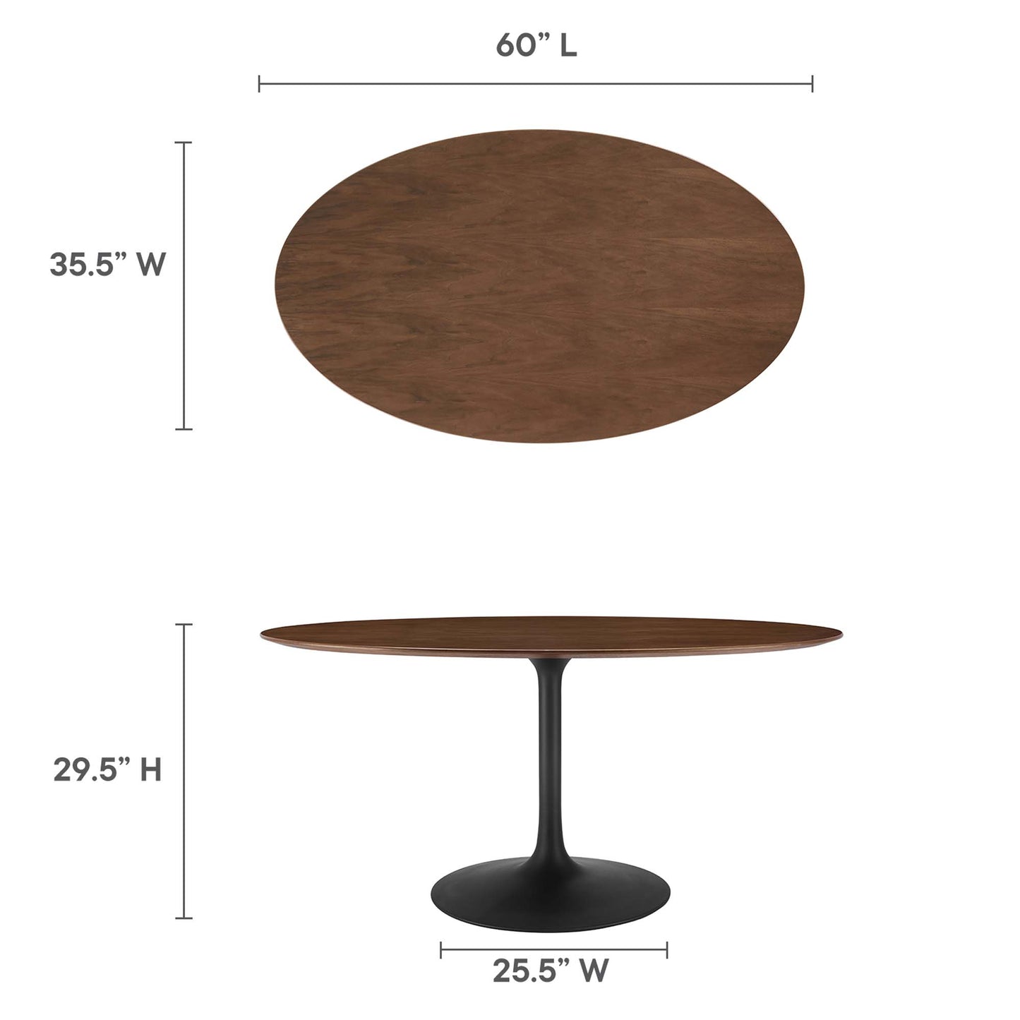 Lippa 60" Oval Walnut Wood Grain Dining Table