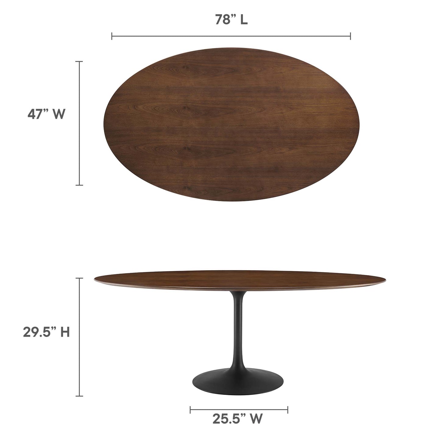 Table à manger ovale Lippa 78" en bois de noyer par Modway