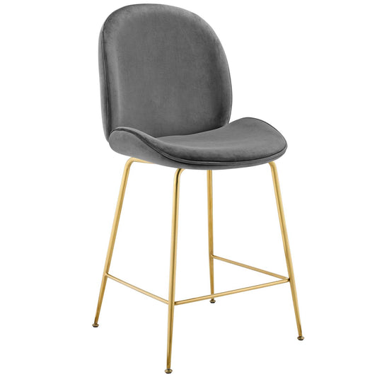 Taburete de bar de terciopelo de alto rendimiento con patas de acero inoxidable Scoop Gold de Modway