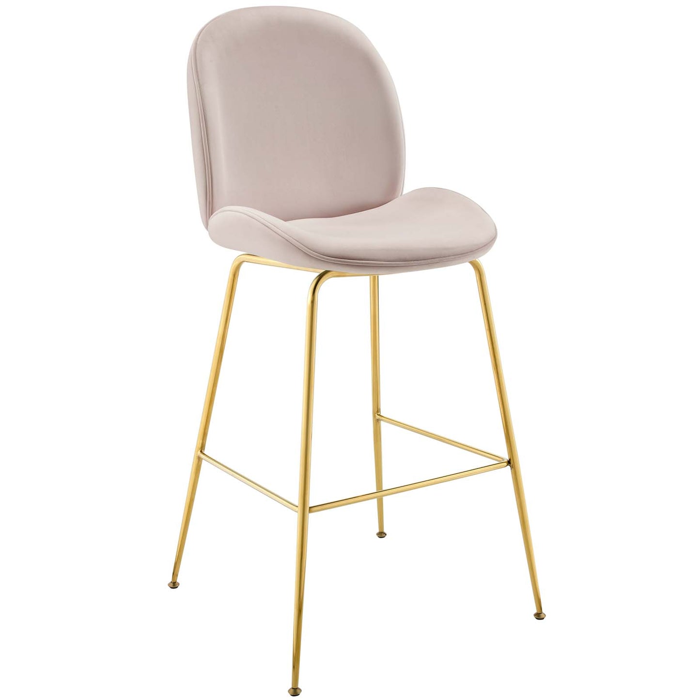 Taburete de bar de terciopelo de alto rendimiento con patas de acero inoxidable Scoop Gold de Modway