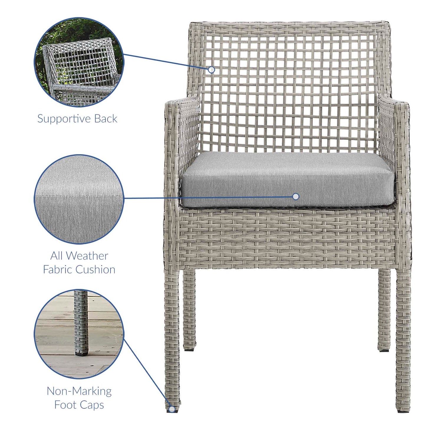 Aura Outdoor Patio Wicker Rattan Dining Armchair Set of 2