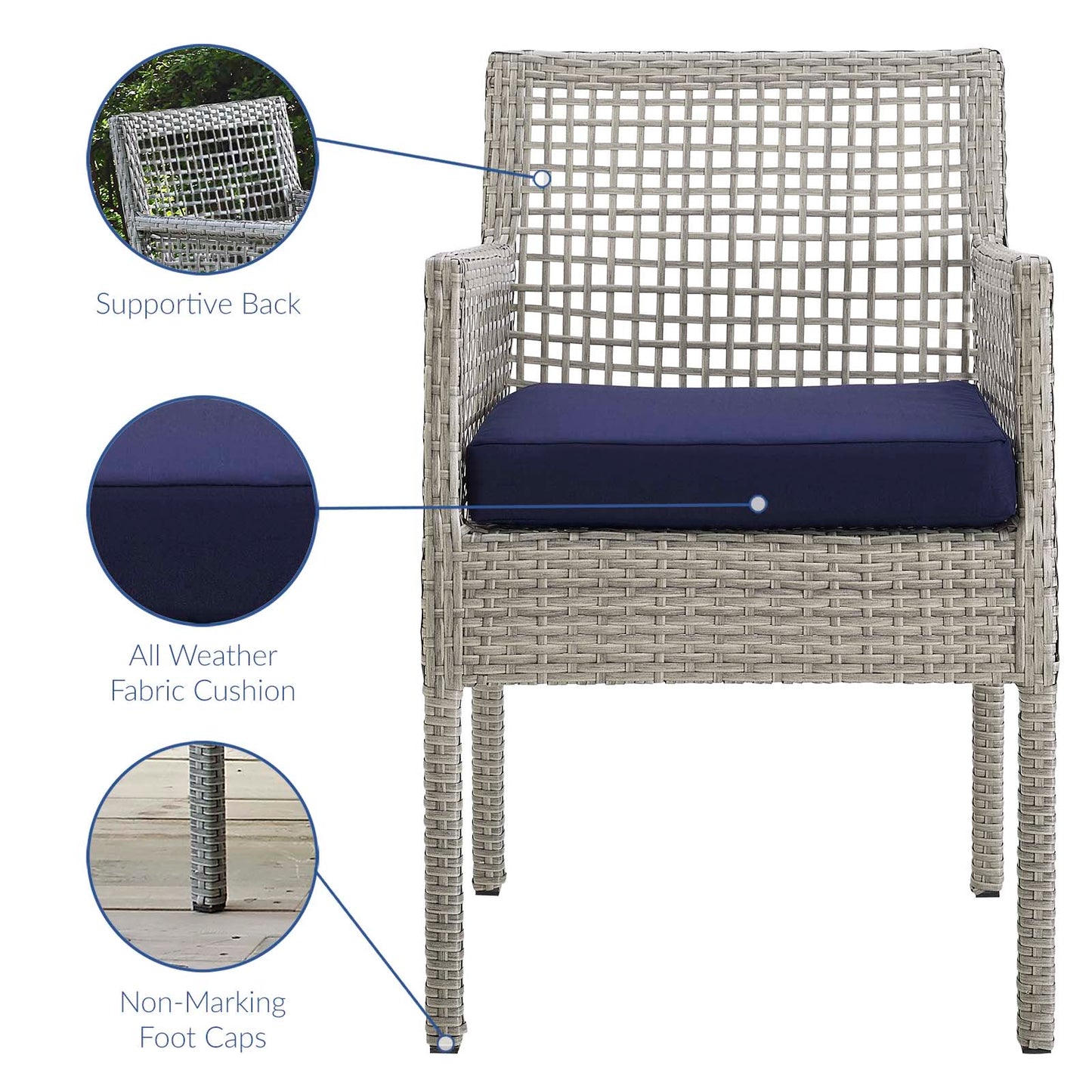 Aura Outdoor Patio Wicker Rattan Dining Armchair Set of 2