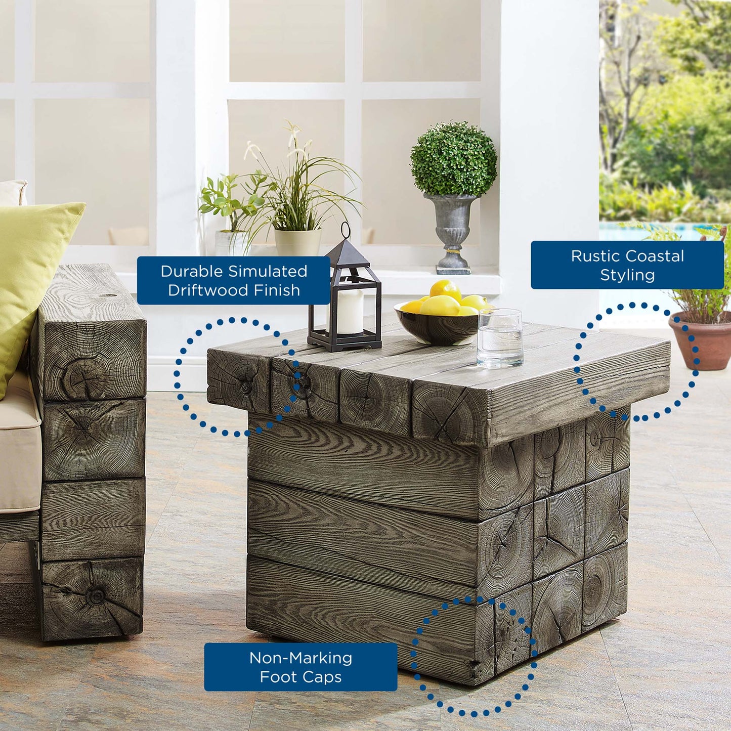 Mesa auxiliar rústica para patio al aire libre con diseño costero Manteo de Modway