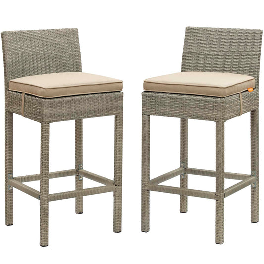 Conduit Outdoor Patio Wicker Rattan Bar Stool Set of 2