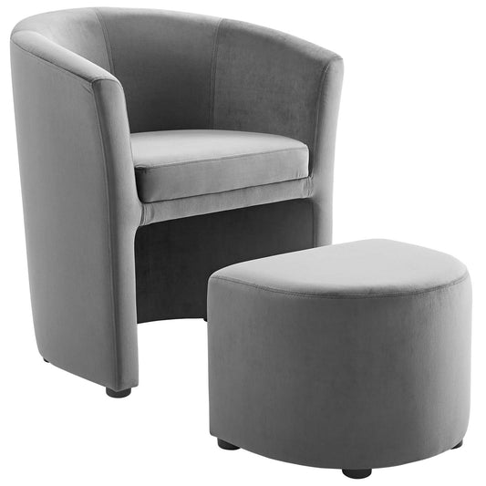 Divulge Performance Velvet Arm Chair and Ottoman Set