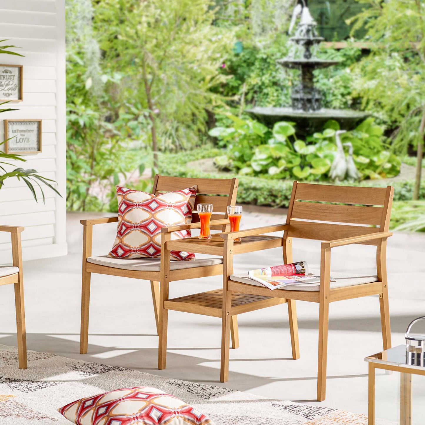 Viewscape Outdoor Patio Ash Wood Jack and Jill Chair Set