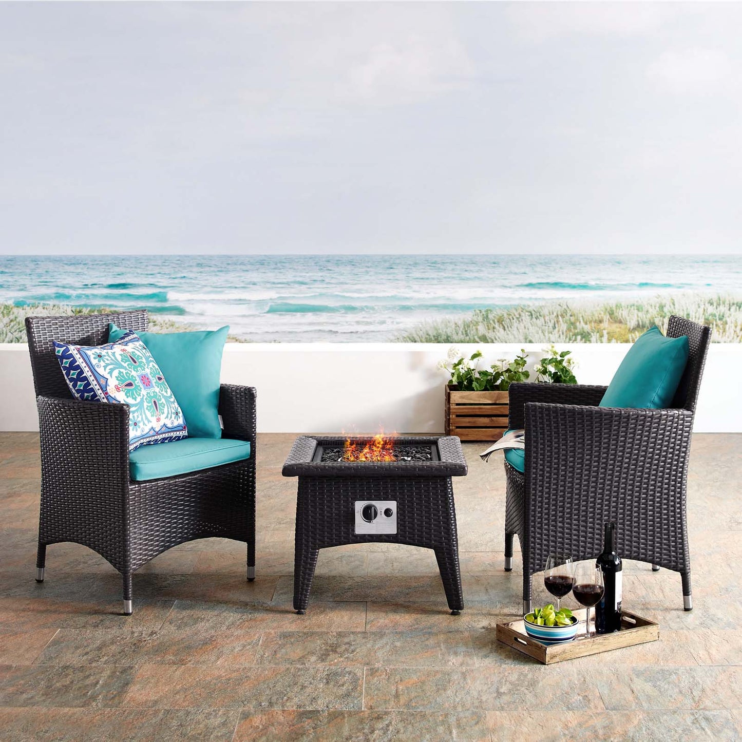 Convene 3 Piece Set Outdoor Patio with Fire Pit