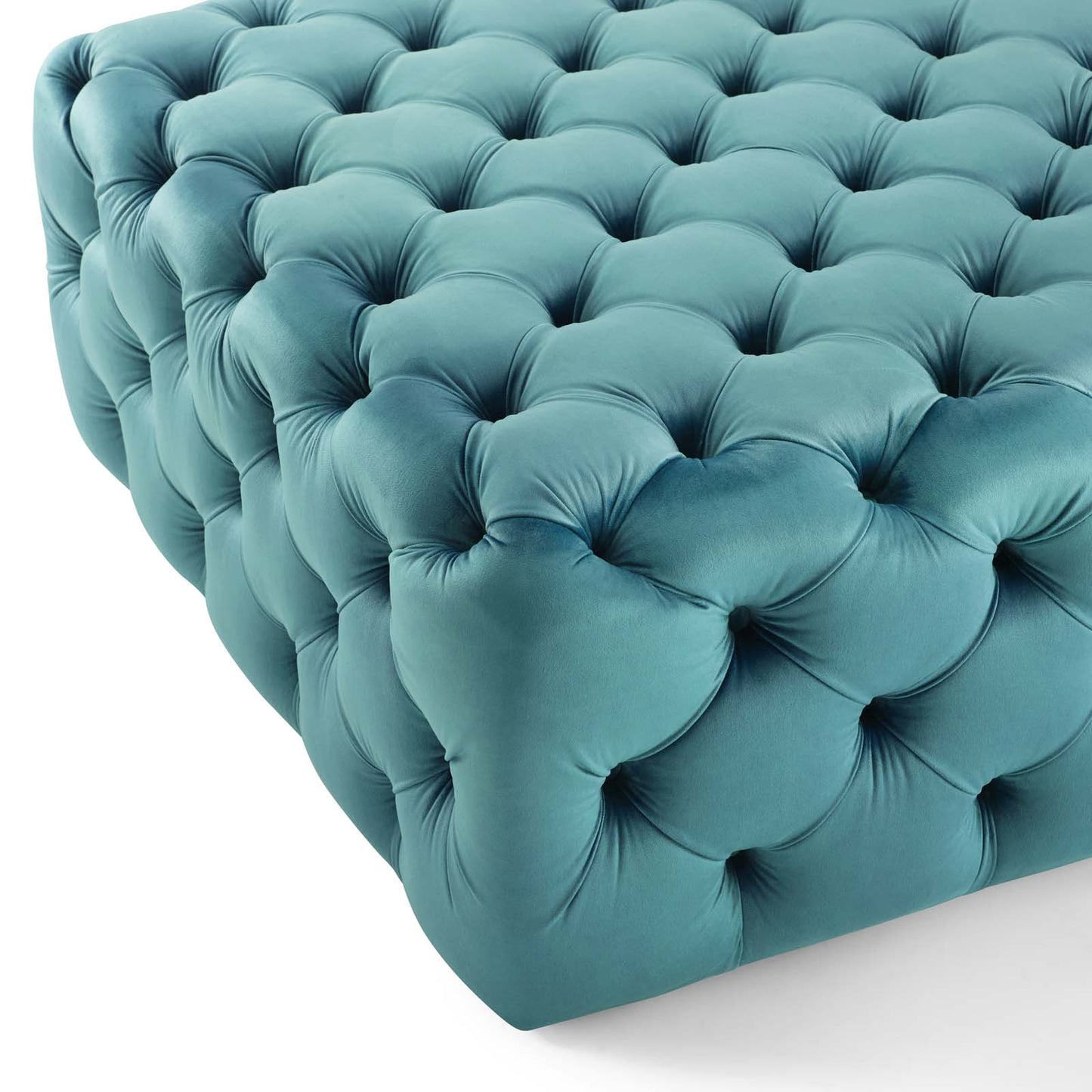 Amour Tufted Button Large Square Performance Velvet Ottoman