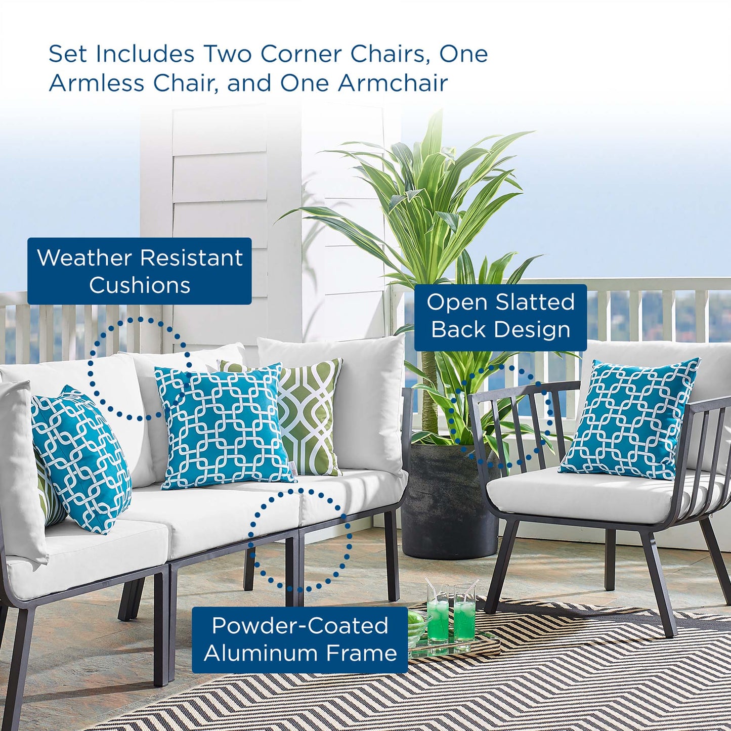 Riverside 4 Piece Outdoor Patio Aluminum Set