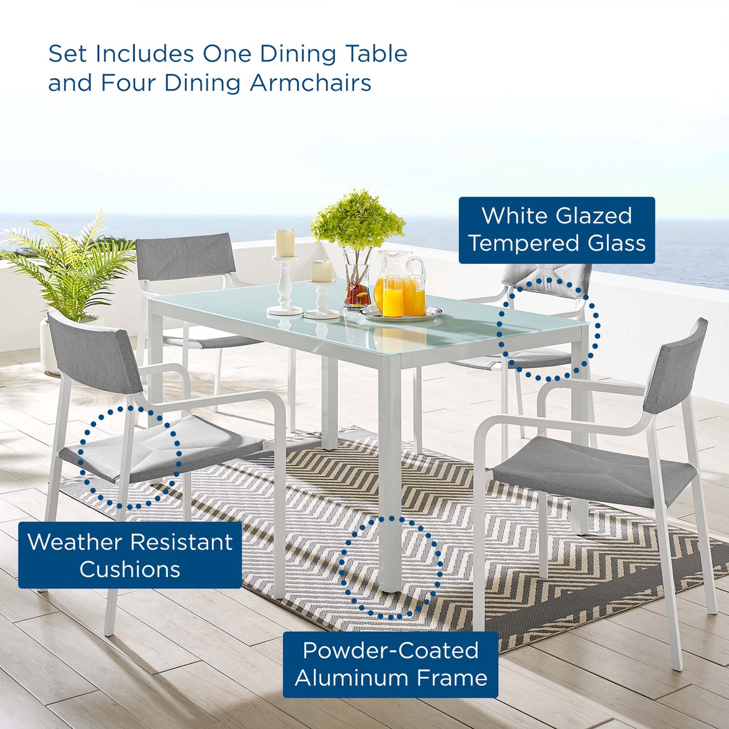 Raleigh 5 Piece Outdoor Patio Aluminum Dining Set