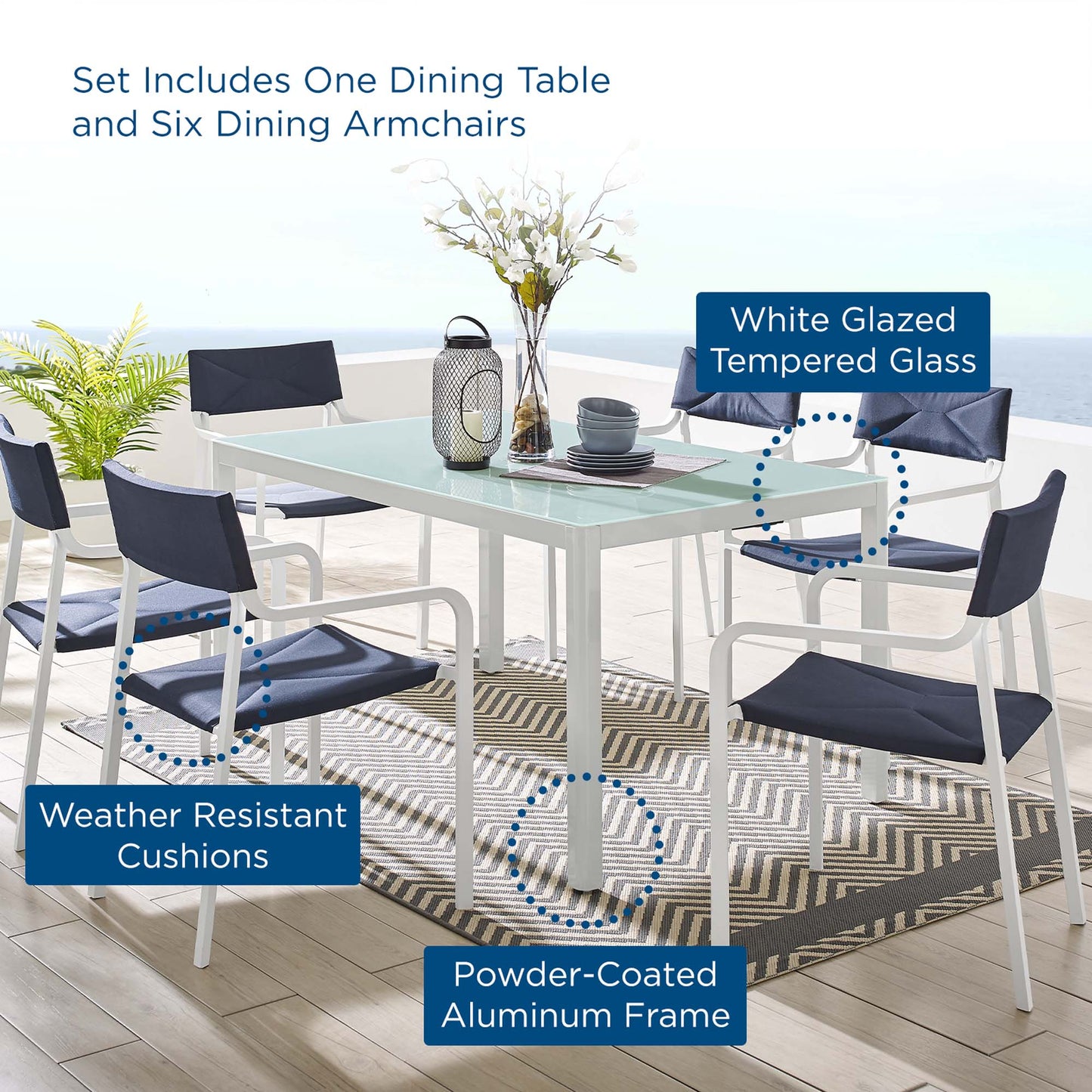 Raleigh 7 Piece Outdoor Patio Aluminum Dining Set