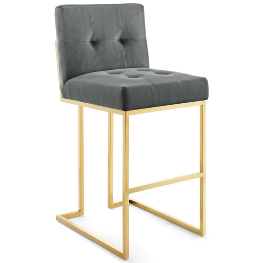 Tabouret de bar en velours et acier inoxydable Privy Gold de Modway