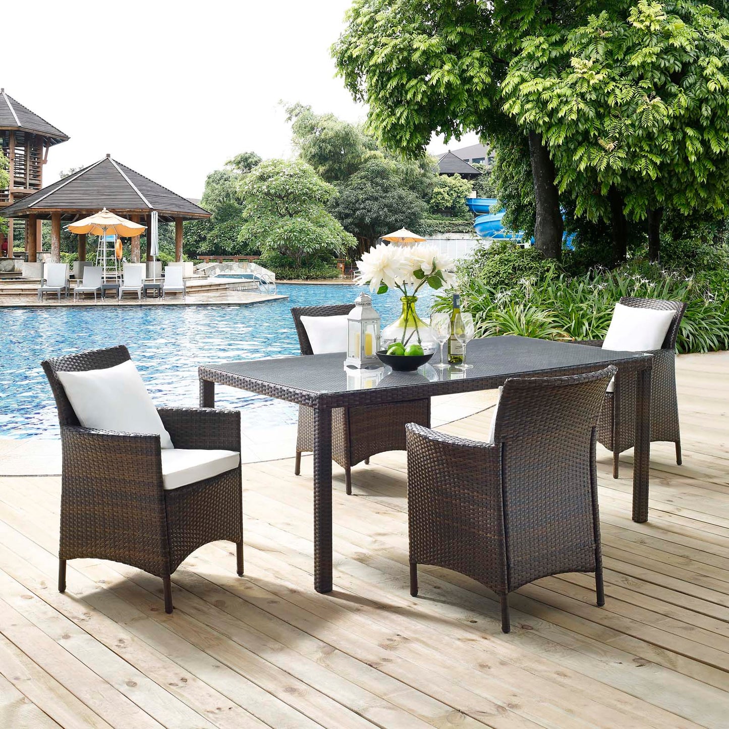 Conduit 5 Piece Outdoor Patio Wicker Rattan Set