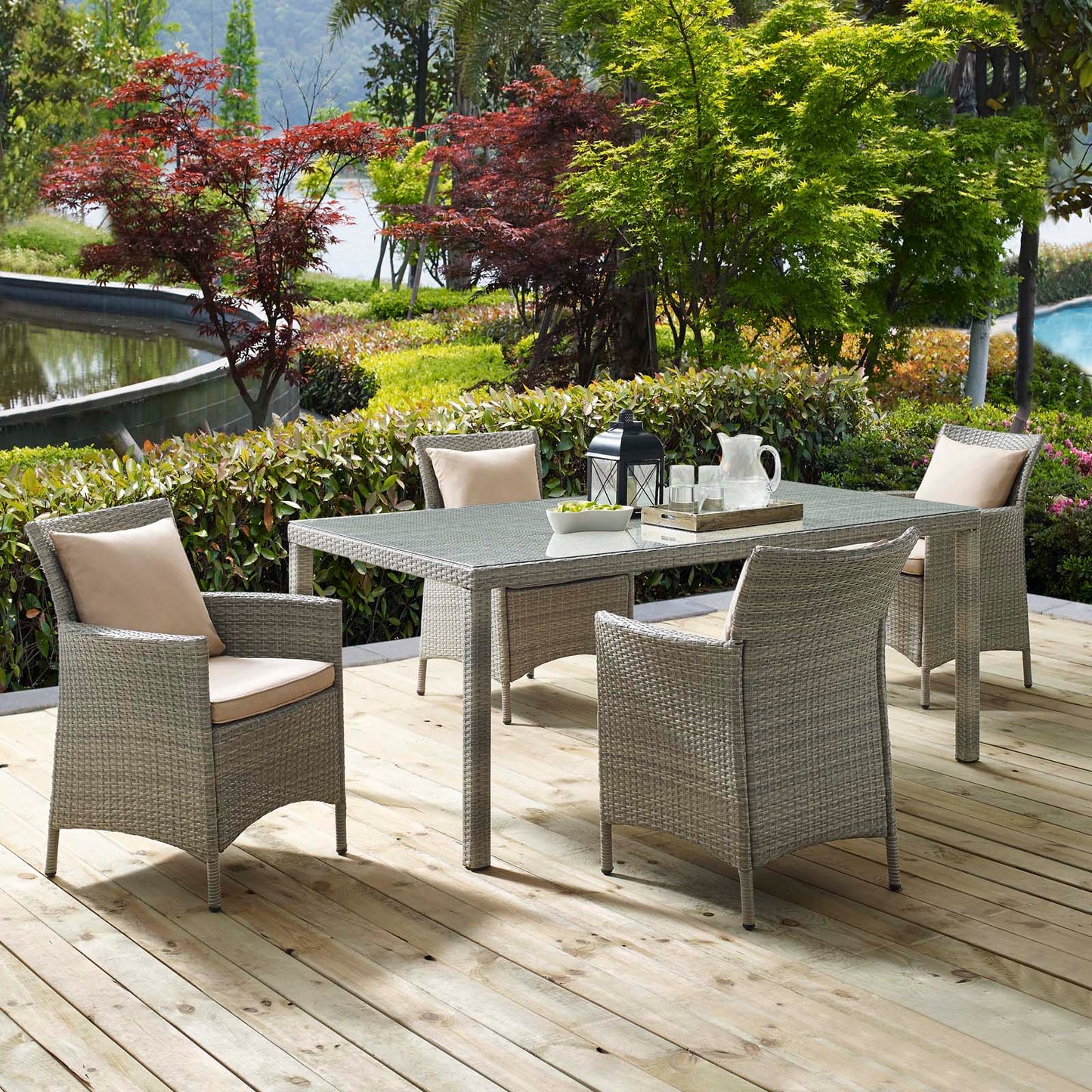 Conduit 5 Piece Outdoor Patio Wicker Rattan Dining Set