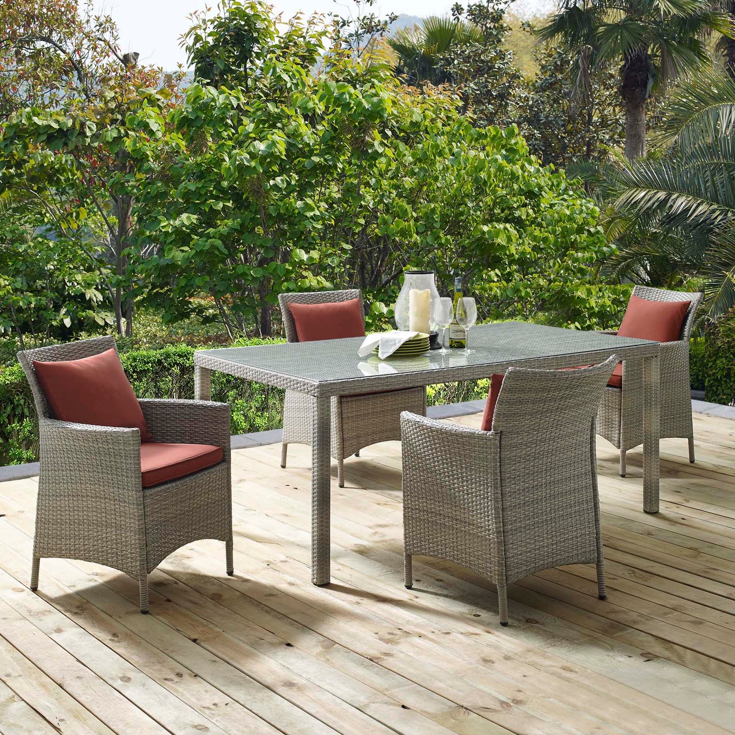 Conduit 5 Piece Outdoor Patio Wicker Rattan Dining Set