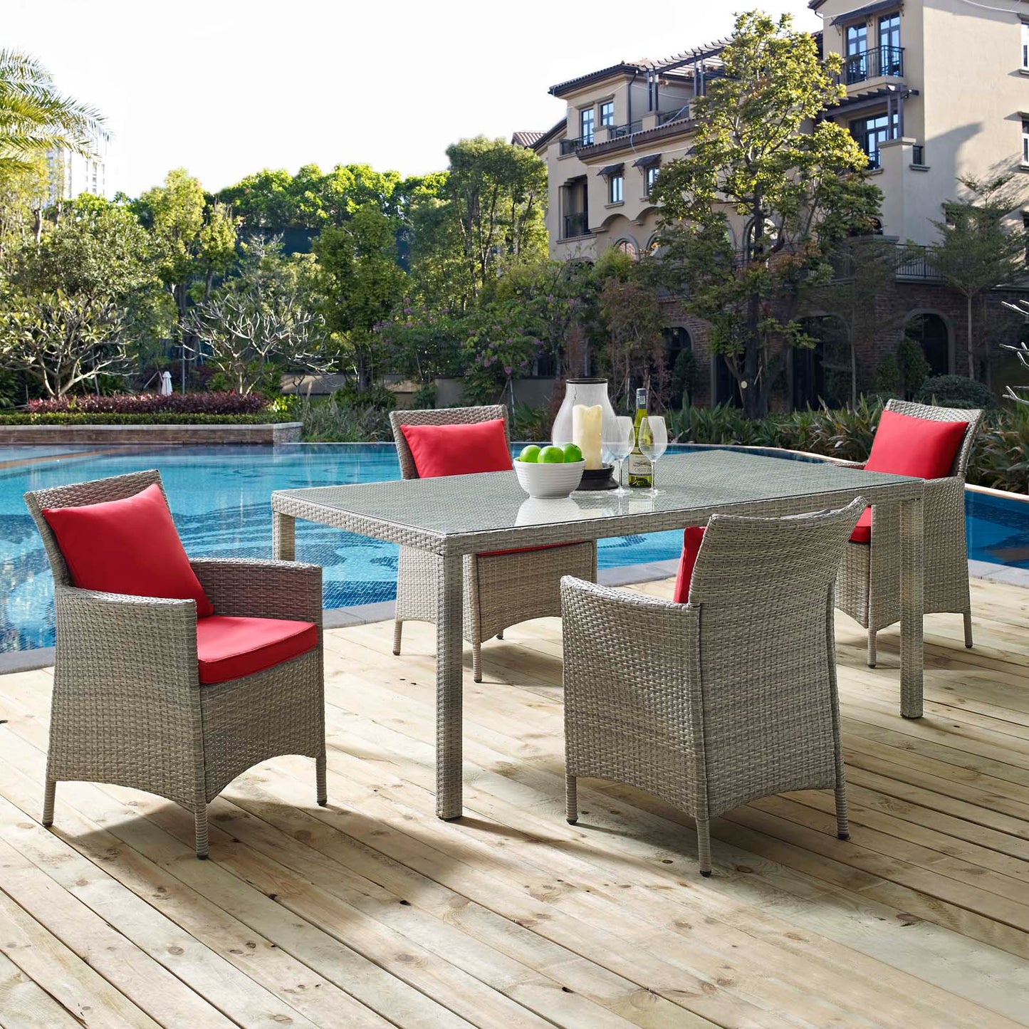 Conduit 5 Piece Outdoor Patio Wicker Rattan Dining Set