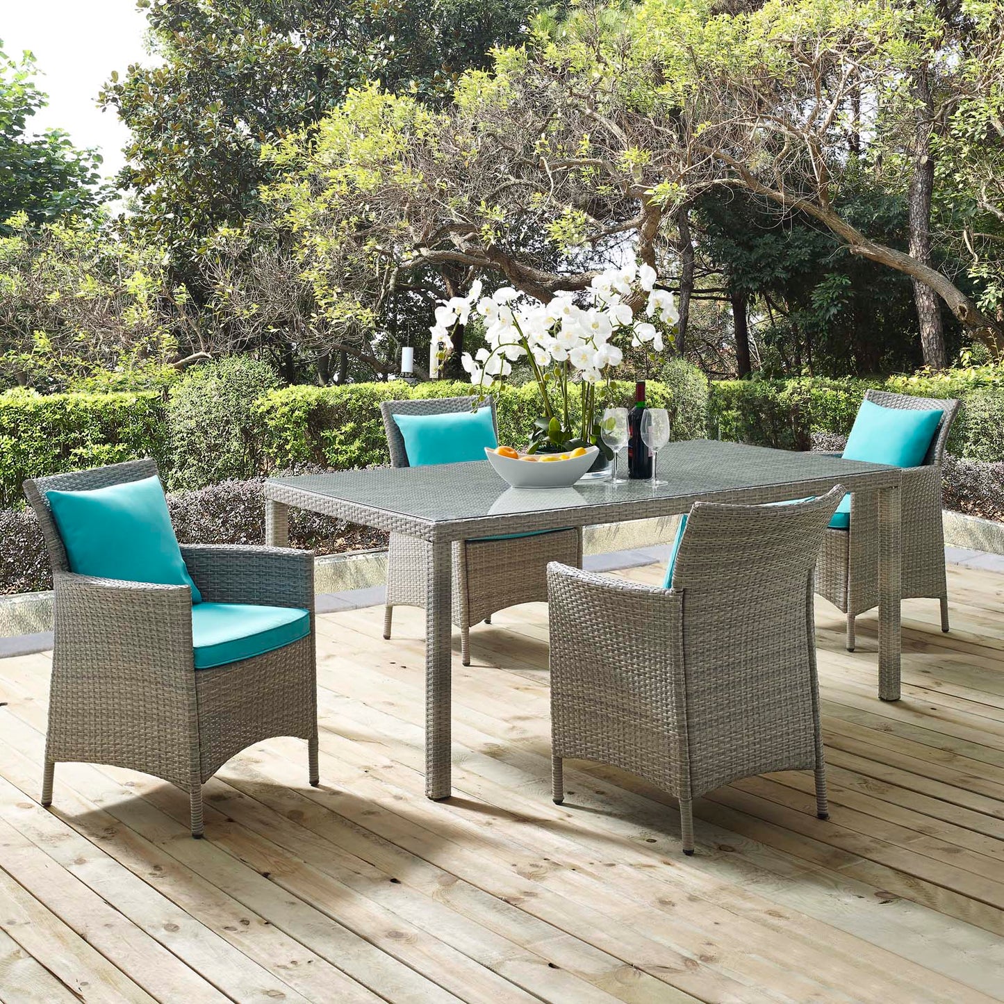 Conduit 5 Piece Outdoor Patio Wicker Rattan Dining Set