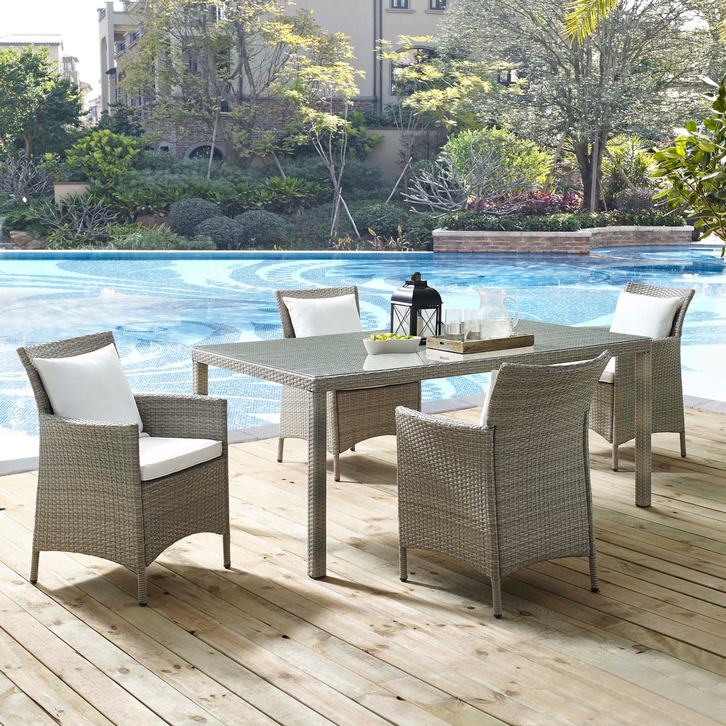 Conduit 5 Piece Outdoor Patio Wicker Rattan Dining Set