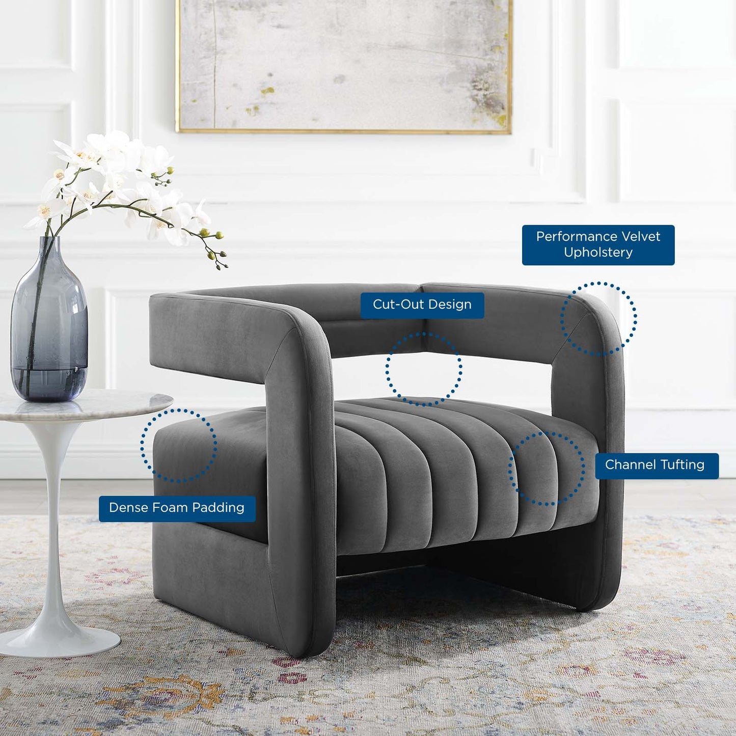 Fauteuil d'appoint capitonné en velours haute performance de la gamme Modway