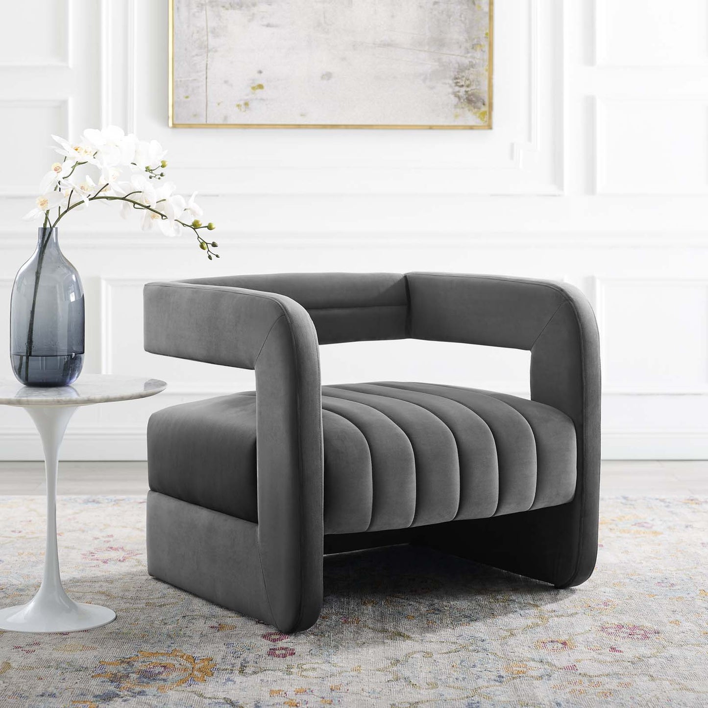 Fauteuil d'appoint capitonné en velours haute performance de la gamme Modway