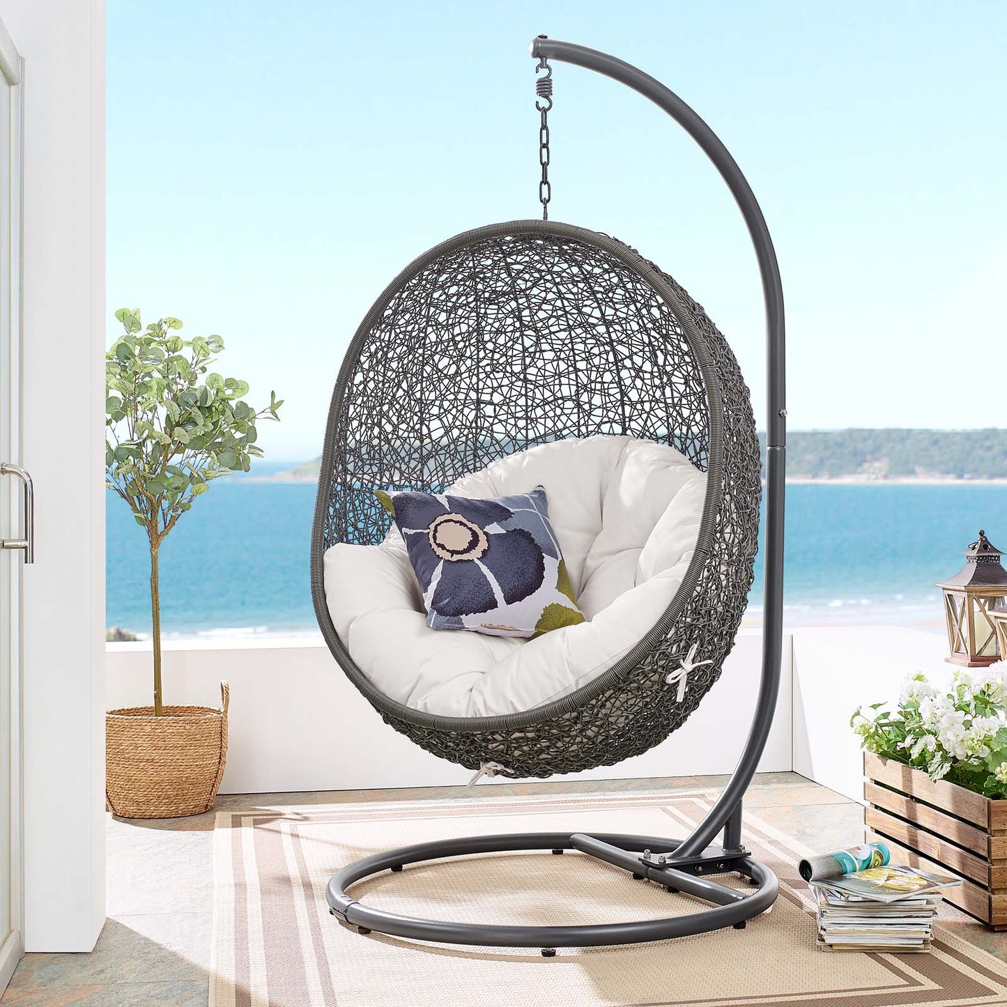 Hide Outdoor Patio Sunbrella® Swing Chair With Stand