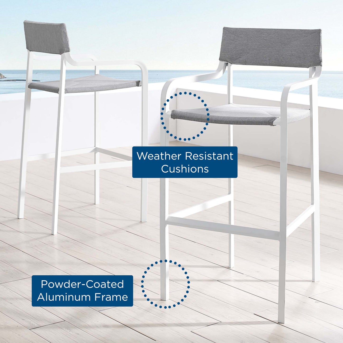 Juego de 2 taburetes de bar de aluminio para exteriores Raleigh de Modway