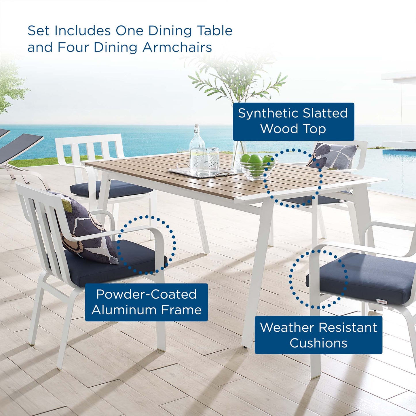 Baxley 5 Piece Outdoor Patio Aluminum Dining Set