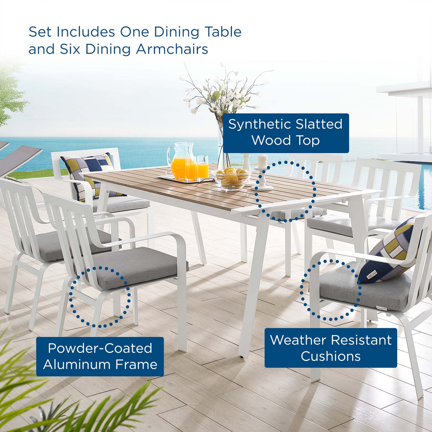 Baxley 7 Piece Outdoor Patio Aluminum Dining Set