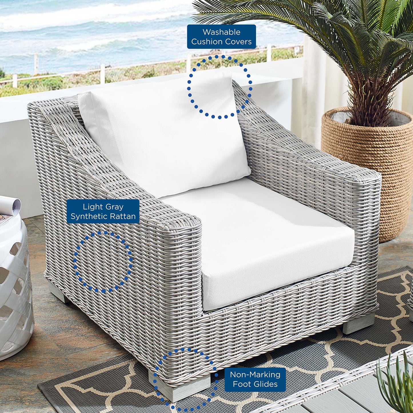 Conway Sunbrella® Outdoor Patio Wicker Rattan Armchair