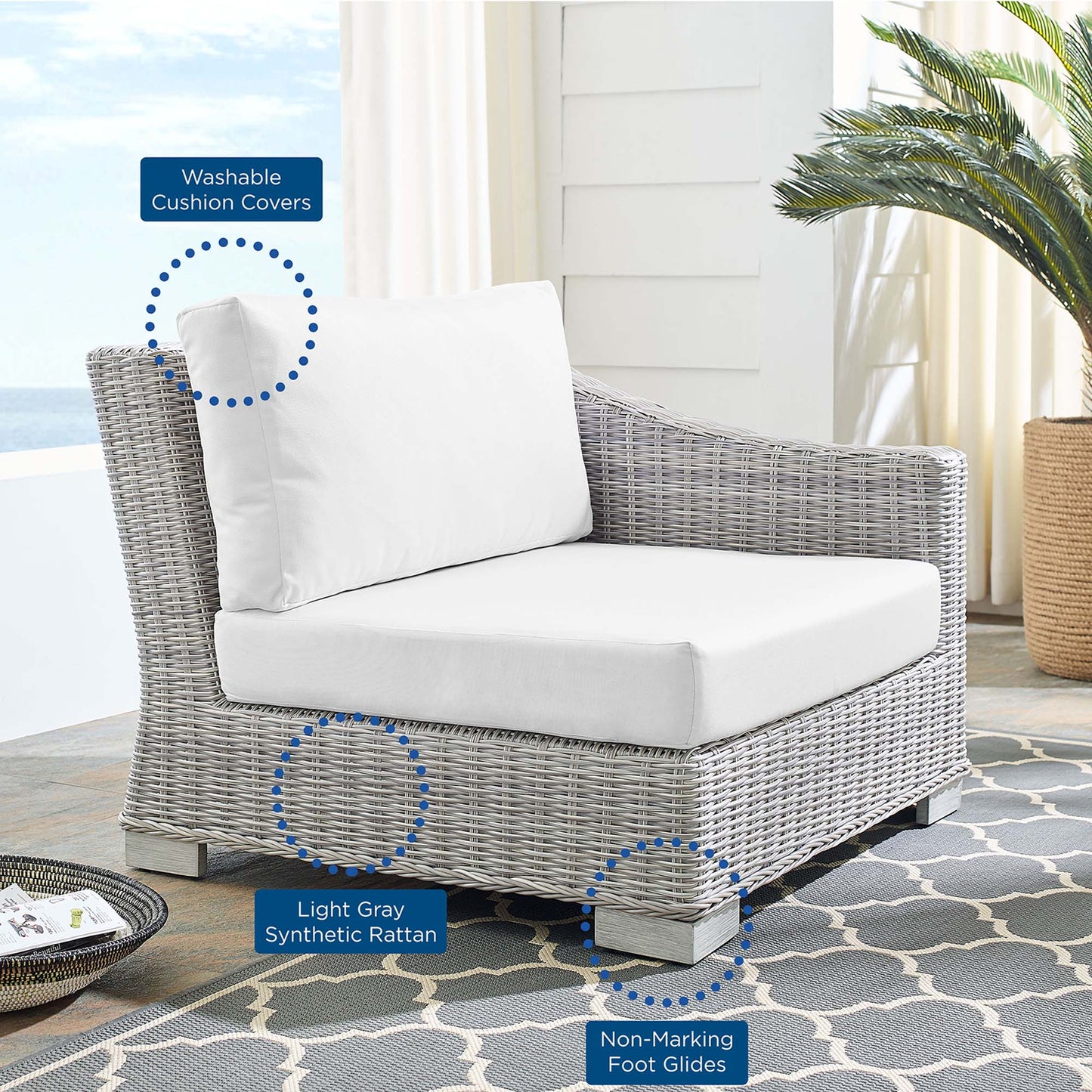 Conway Sunbrella® Outdoor Patio Wicker Rattan Right-Arm Chair