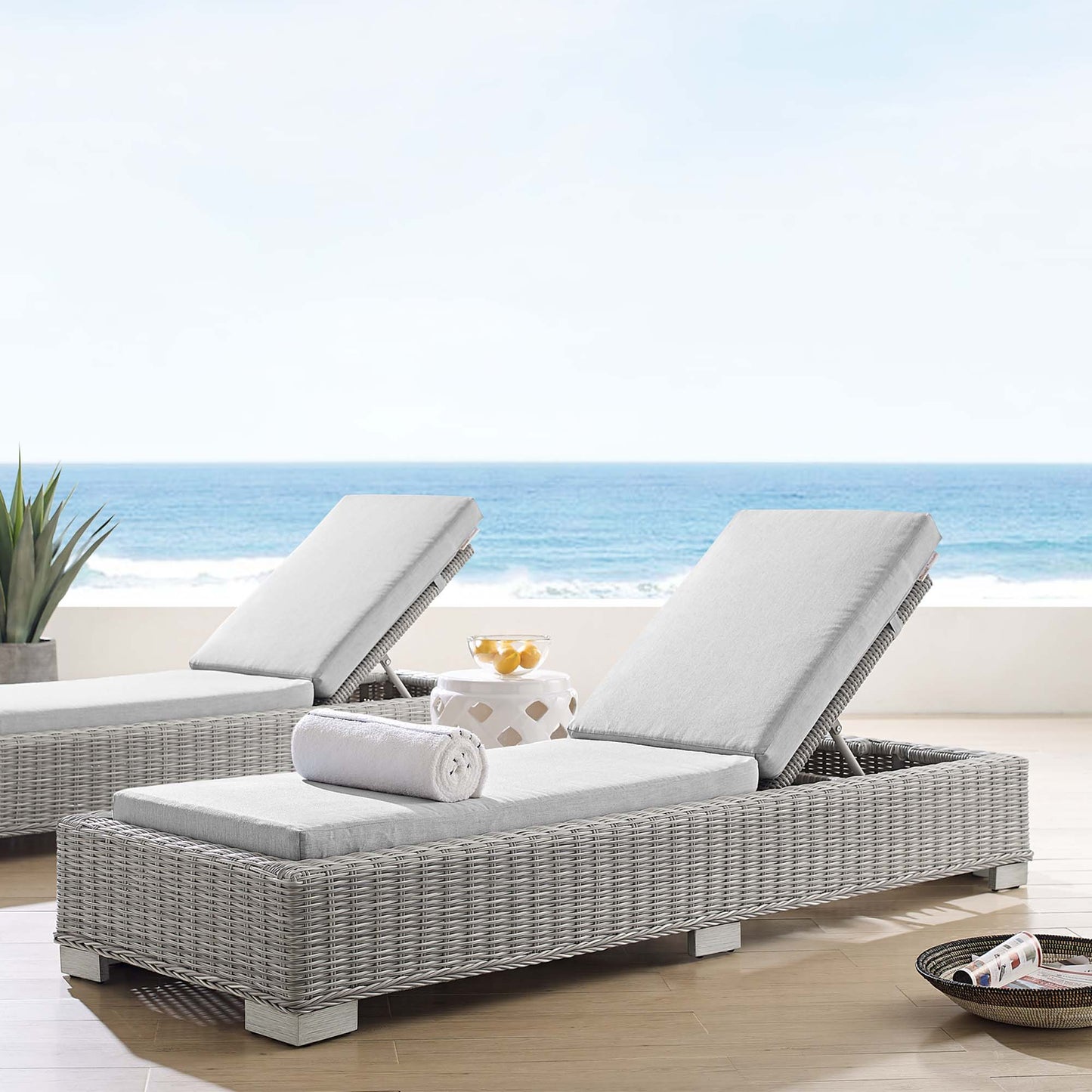 Conway Sunbrella® Outdoor Patio Wicker Rattan Chaise Lounge