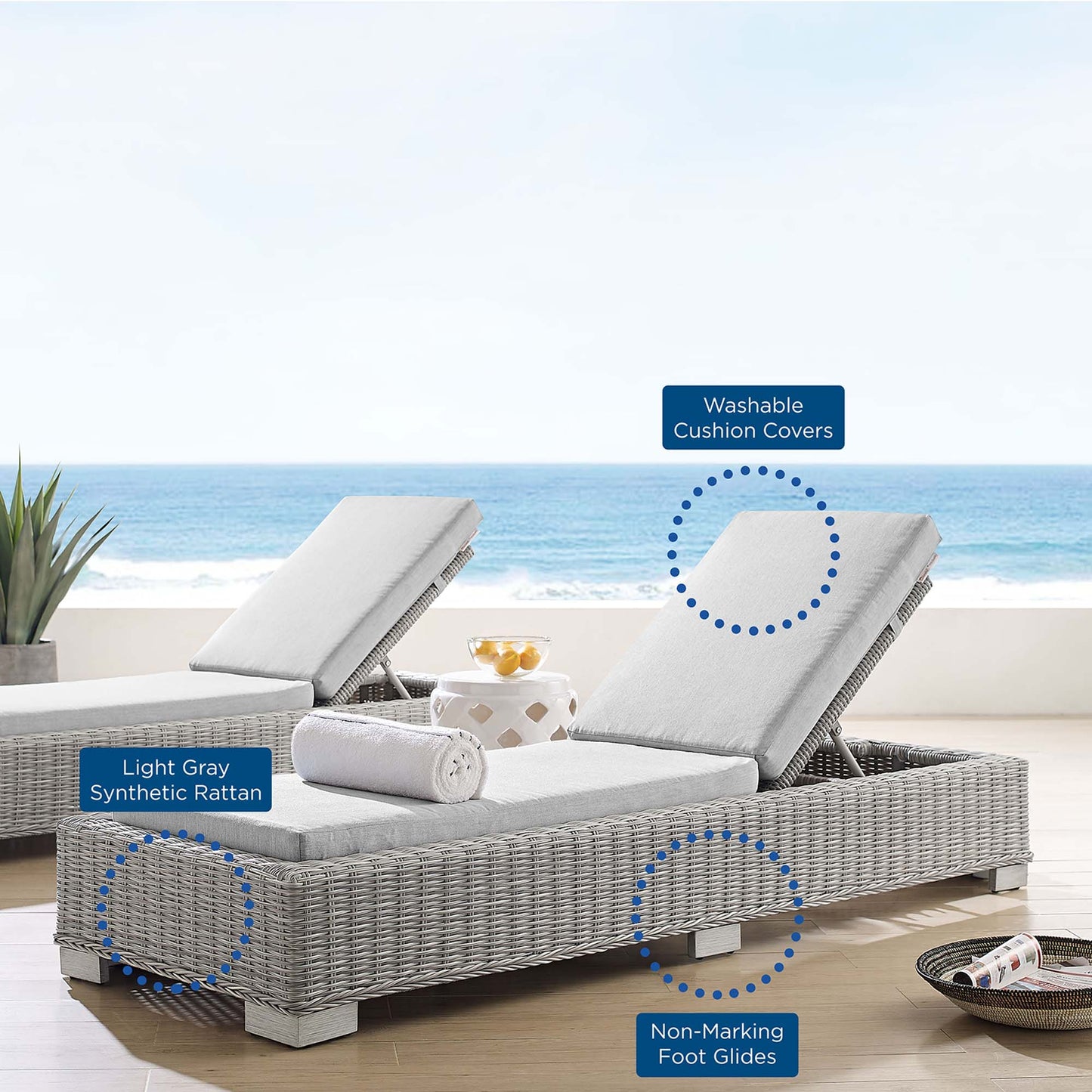 Conway Sunbrella® Outdoor Patio Wicker Rattan Chaise Lounge