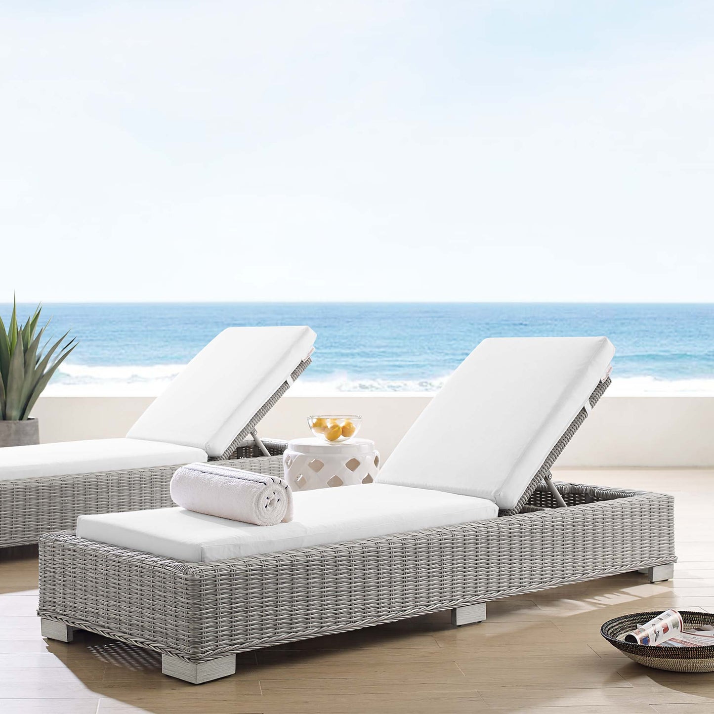 Conway Sunbrella® Outdoor Patio Wicker Rattan Chaise Lounge