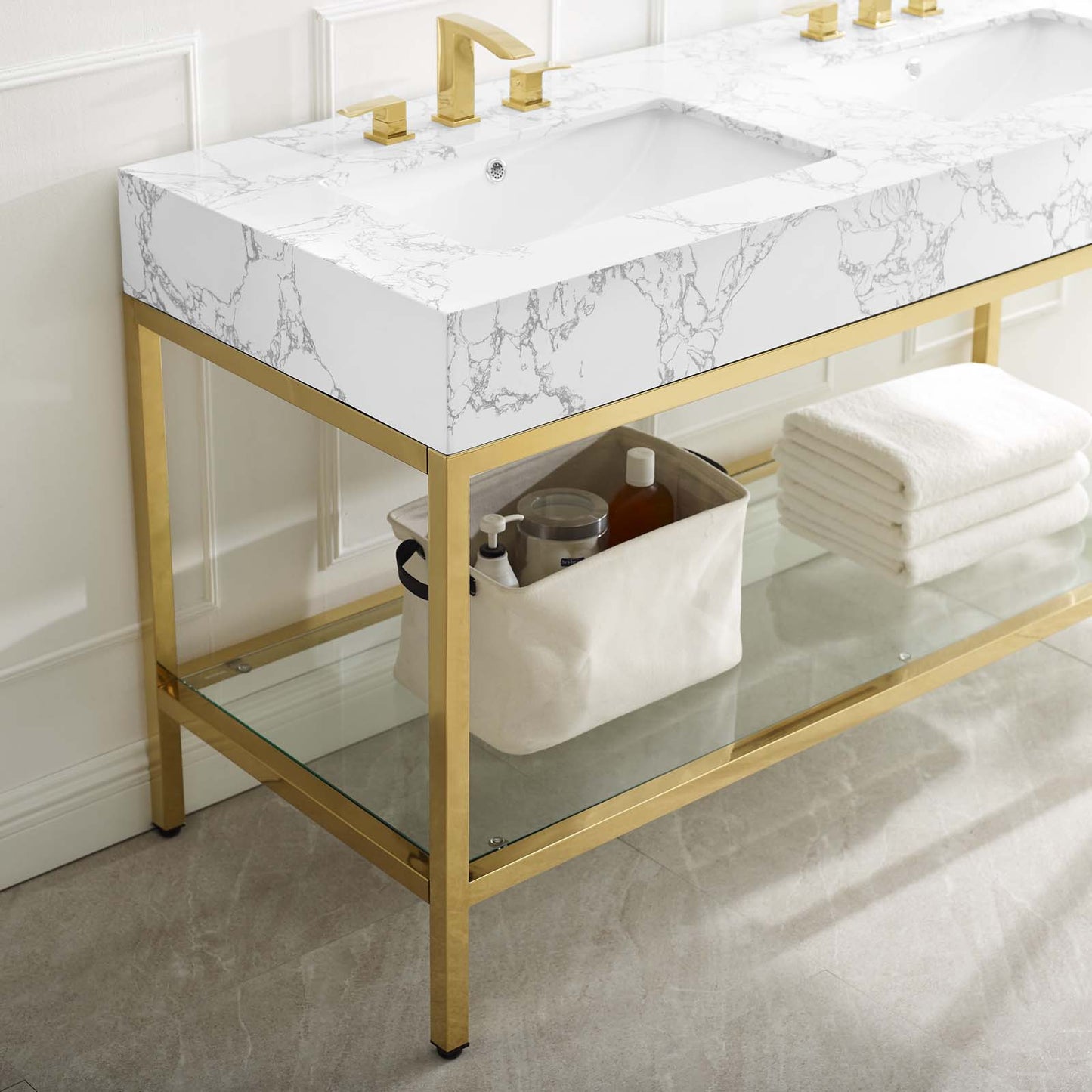 Kingsley 60" Gold Stainless Steel Bathroom Vanity