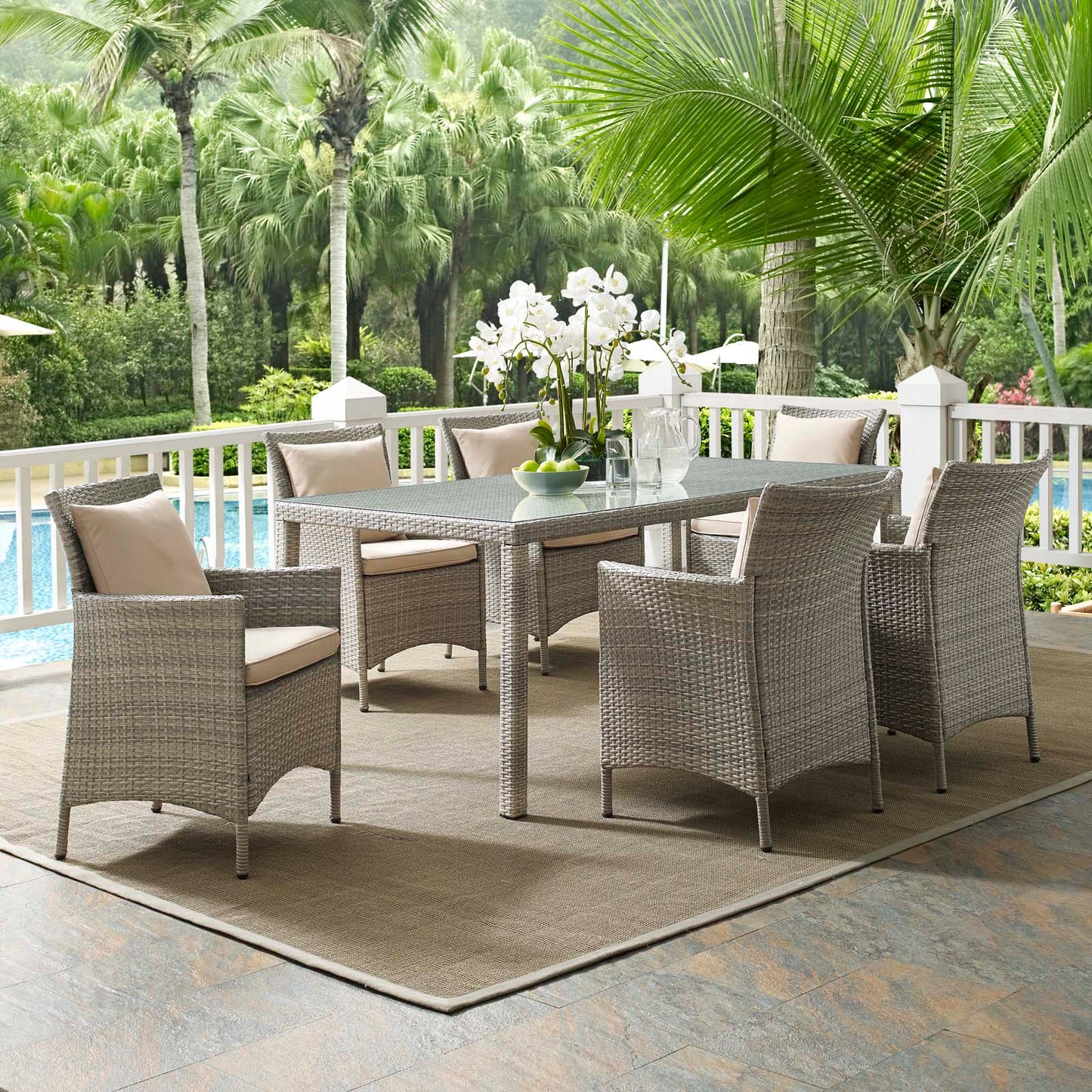 Conduit 7 Piece Outdoor Patio Wicker Rattan Dining Set