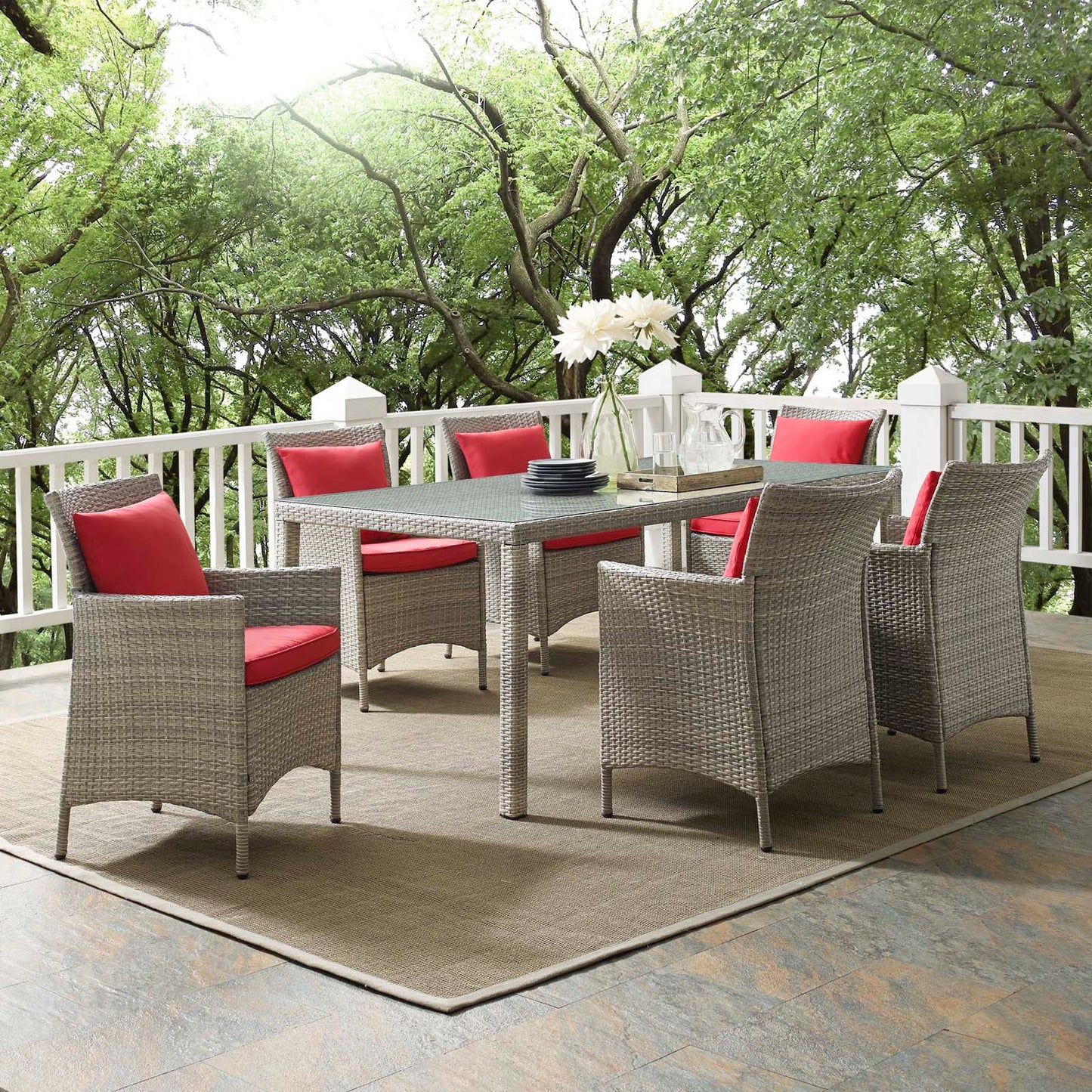 Conduit 7 Piece Outdoor Patio Wicker Rattan Dining Set