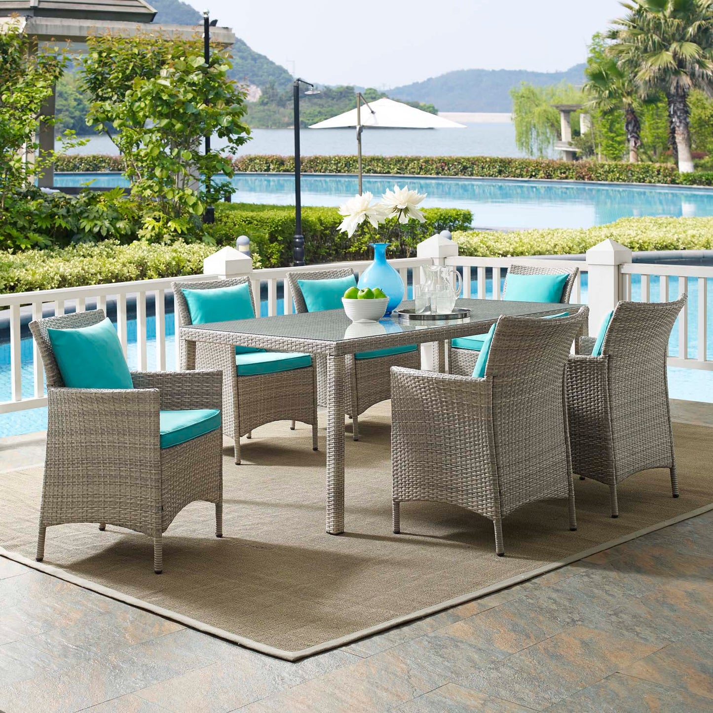 Conduit 7 Piece Outdoor Patio Wicker Rattan Dining Set