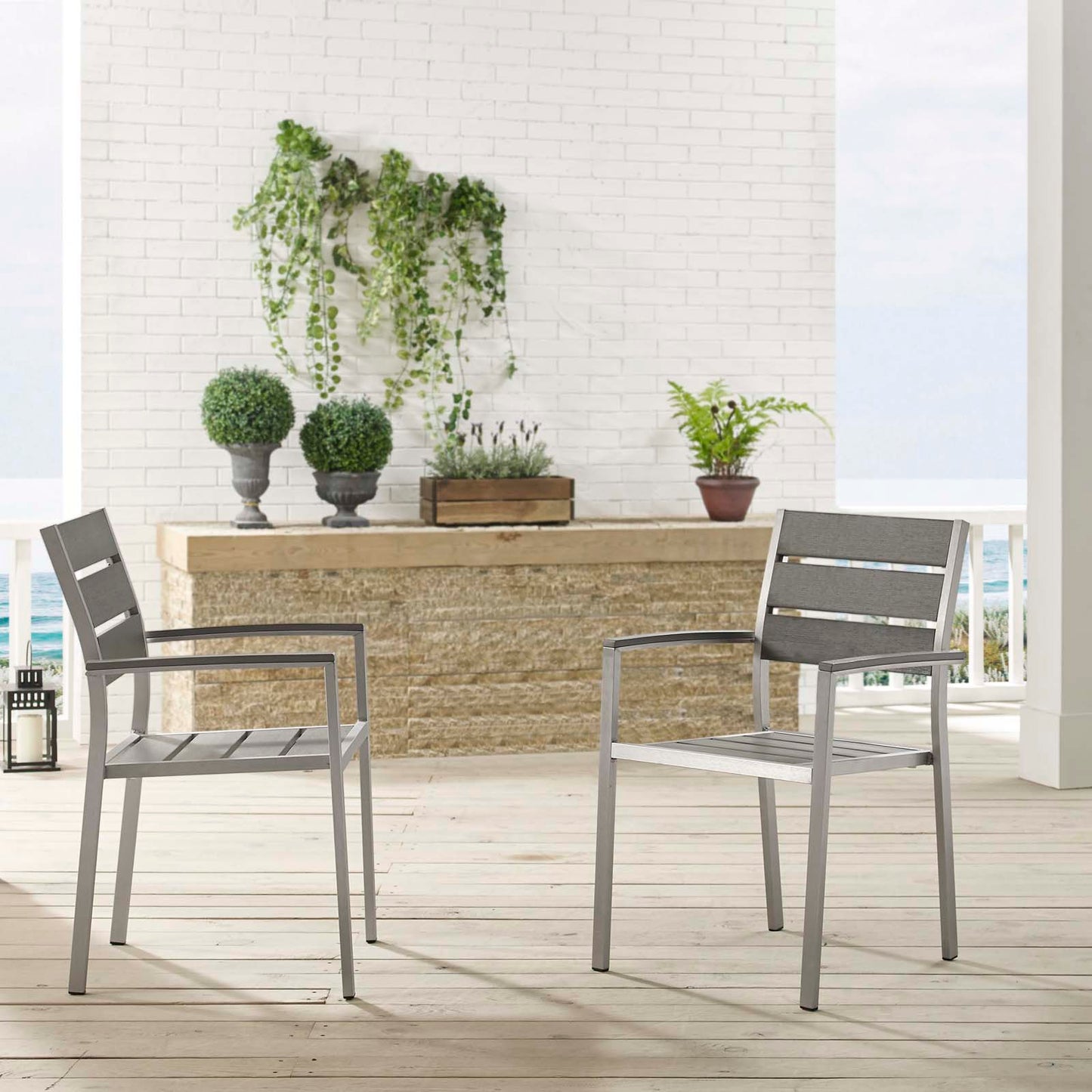 Juego de 2 sillones de comedor de aluminio para exteriores Shore de Modway