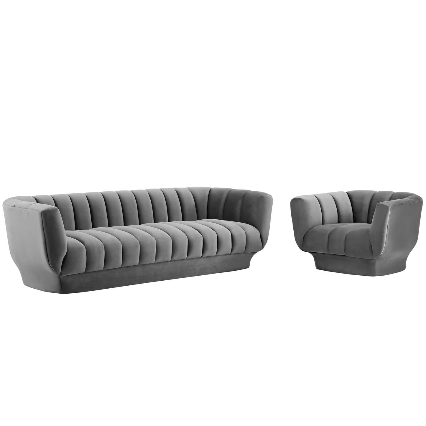 Conjunto de sofá y sillón de terciopelo con mechones verticales de alto rendimiento de Modway