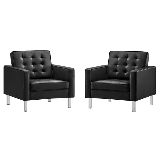 Loft Tufted Vegan Leather Armchairs Set of 2