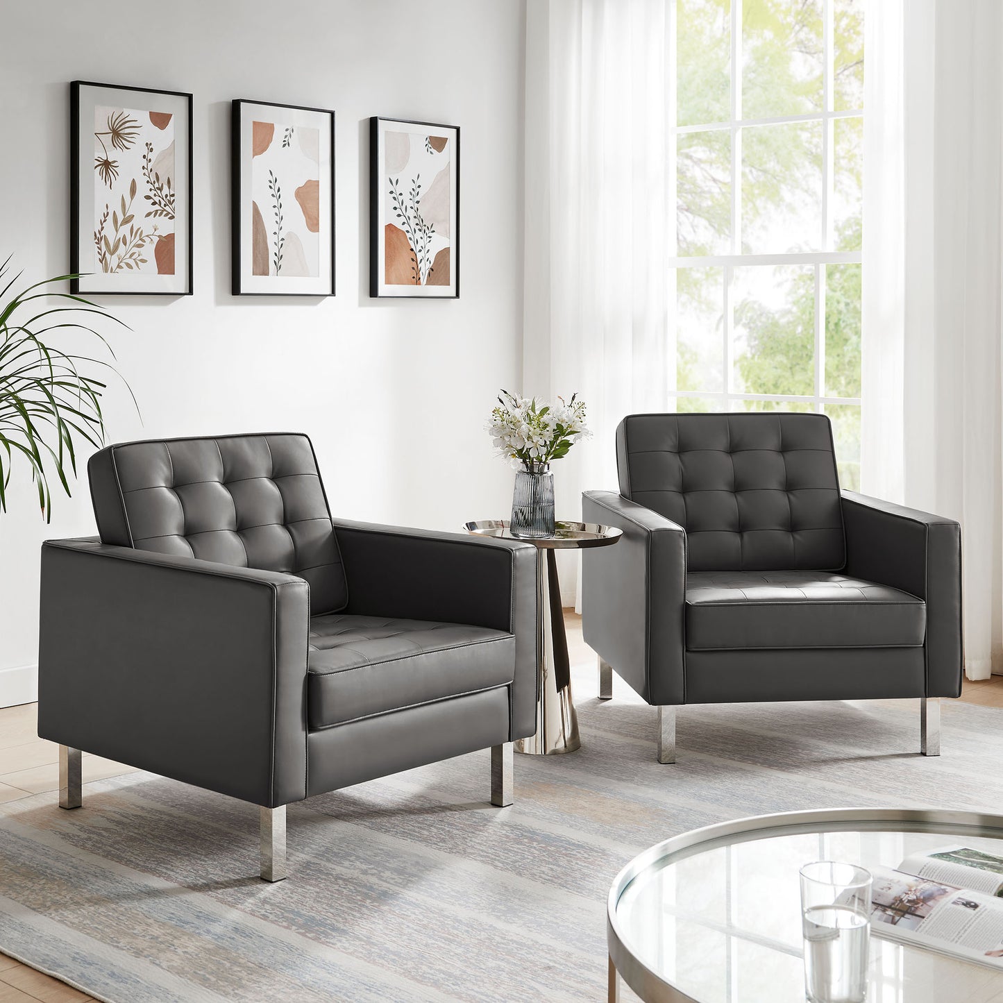 Loft Tufted Vegan Leather Armchairs Set of 2