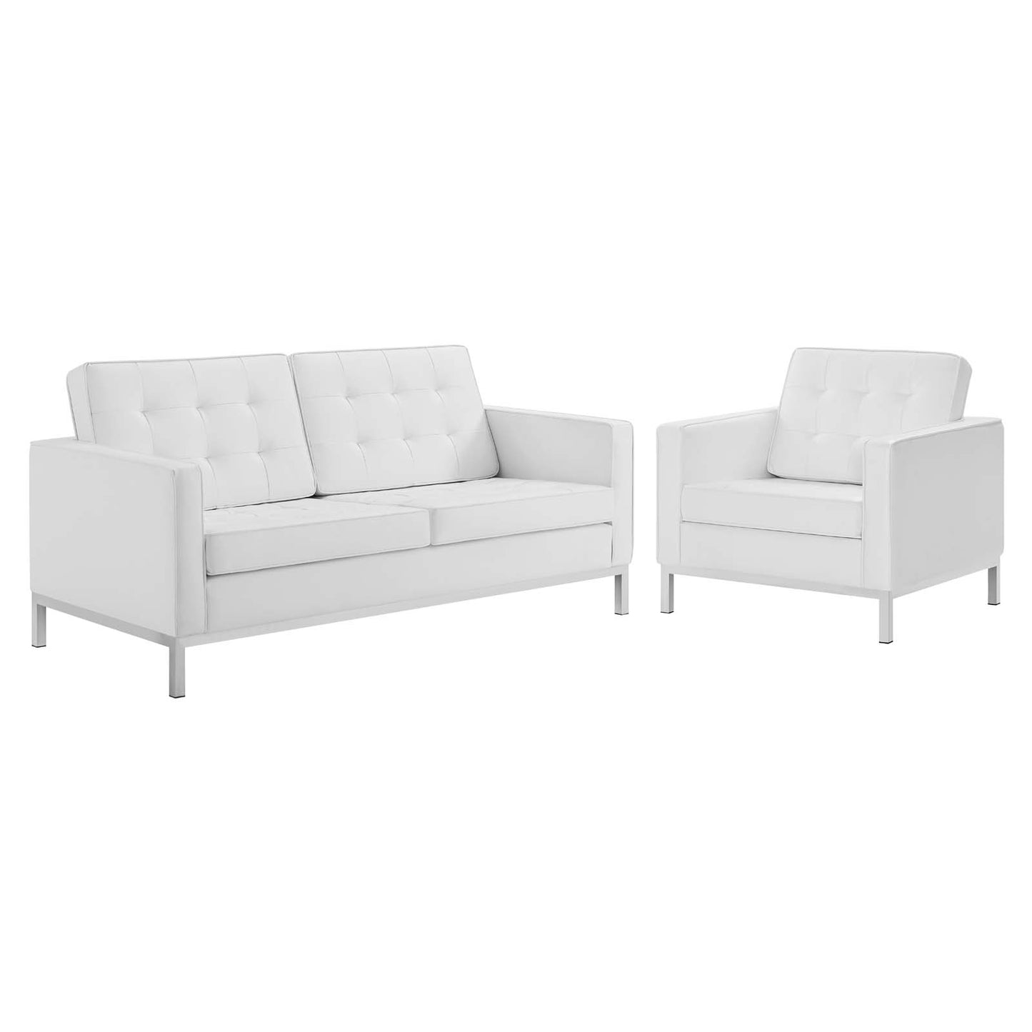 Loft Tufted Upholstered Faux Leather Loveseat and Armchair Set